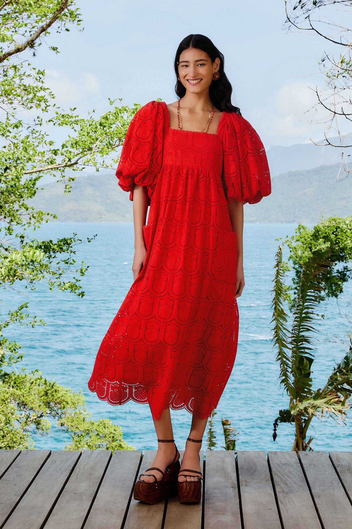  Red Pineapple Eyelet Maxi Dress