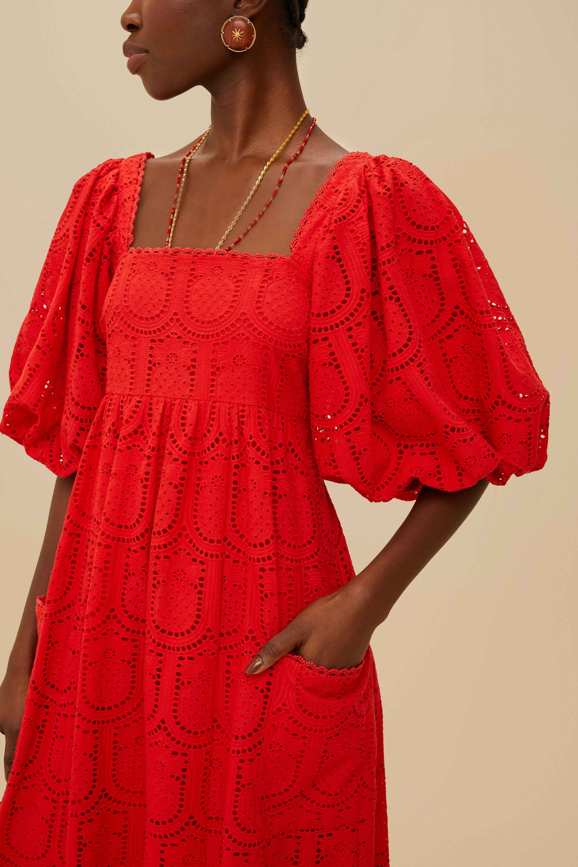  Red Pineapple Eyelet Maxi Dress