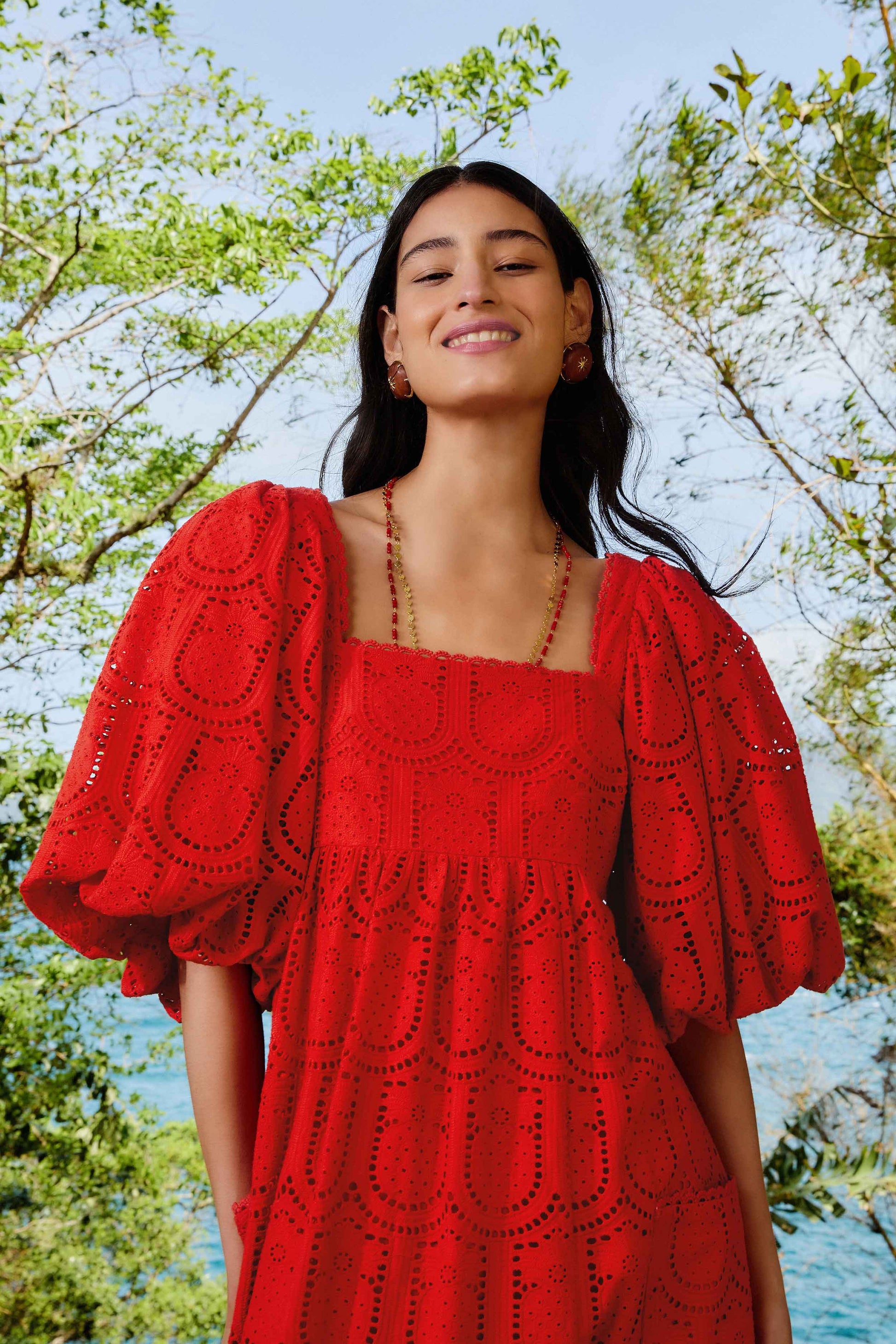  Red Pineapple Eyelet Maxi Dress