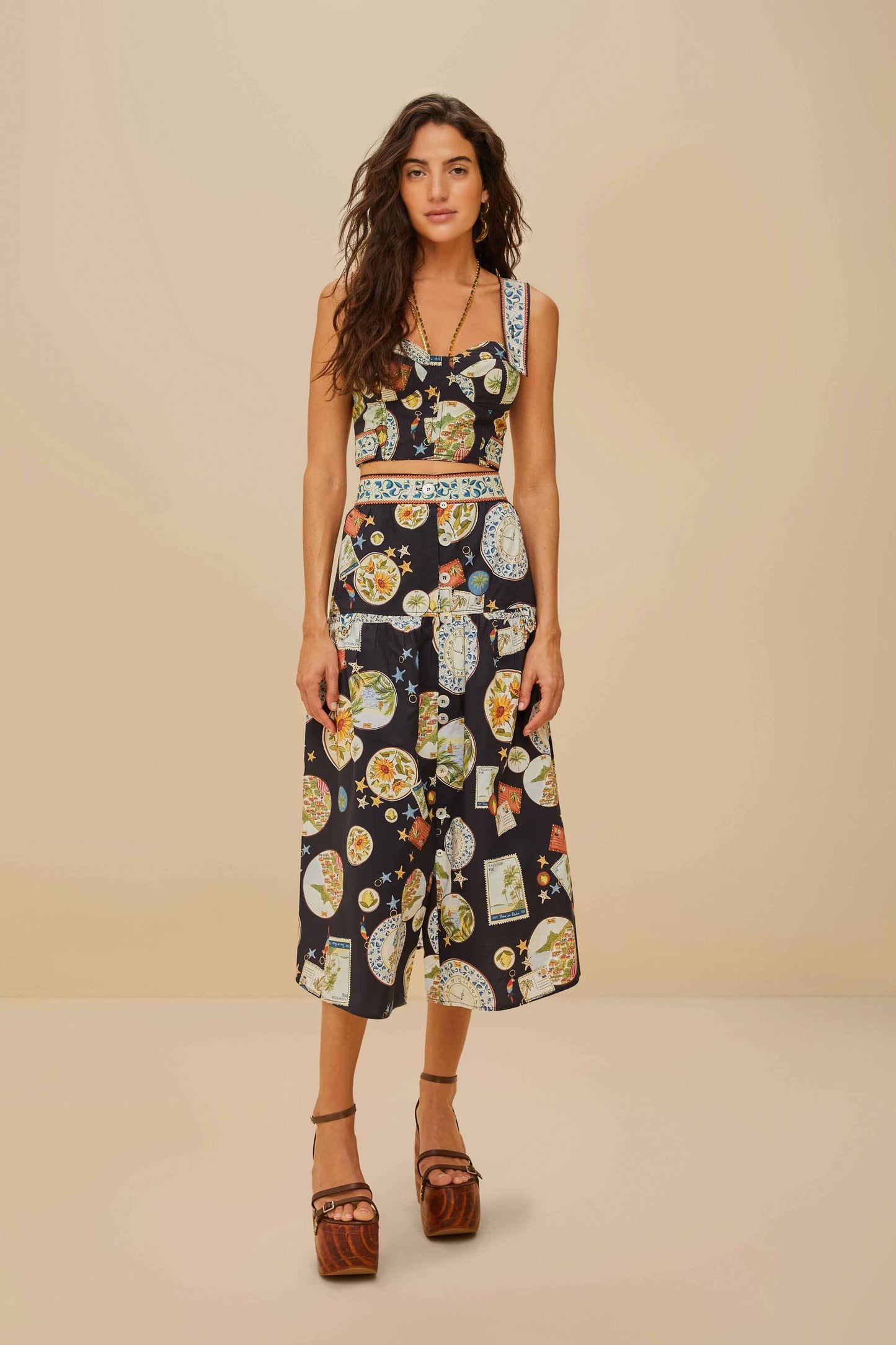  Black Trip Souvenir Organic Cotton Midi Skirt
