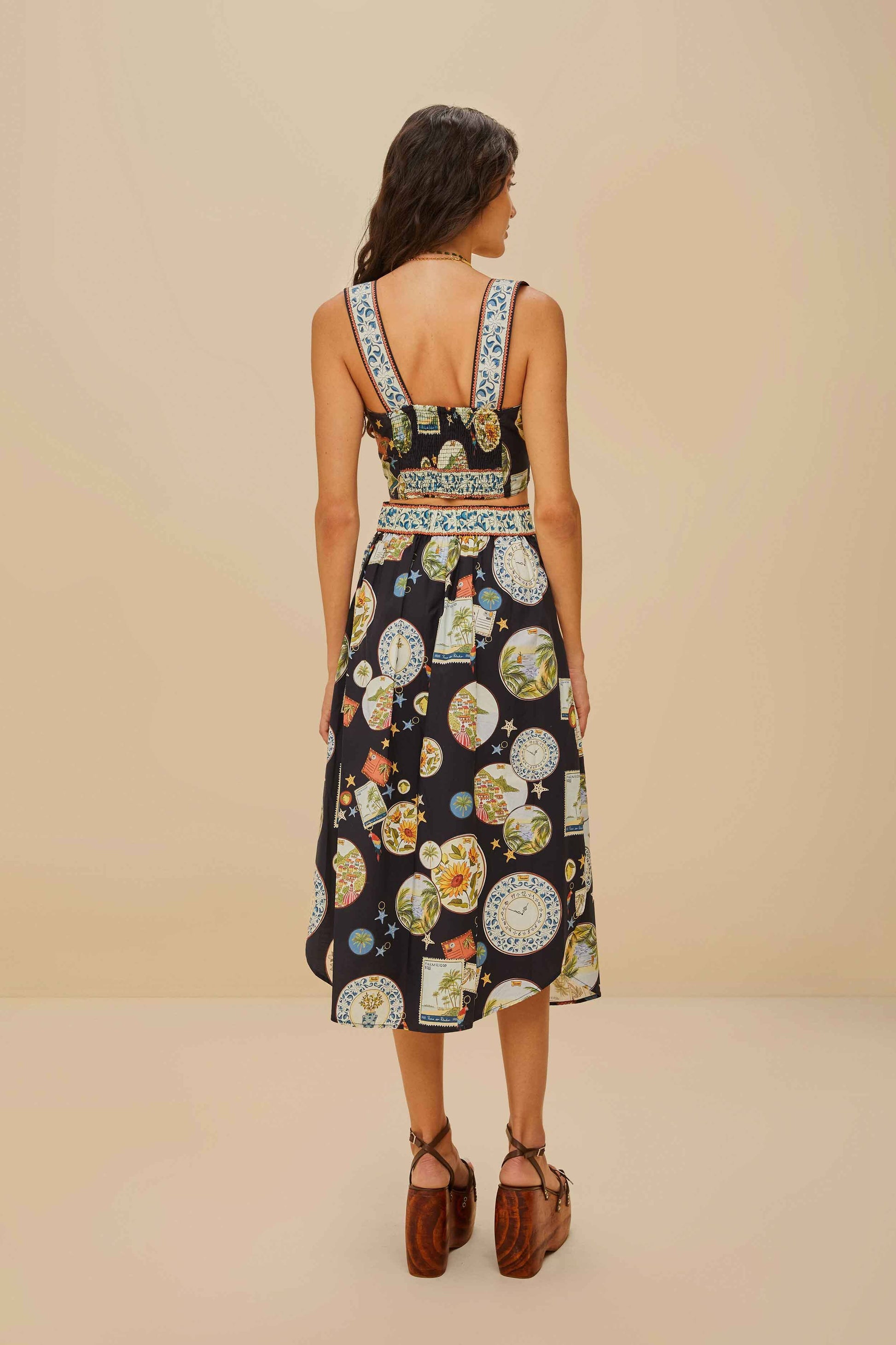  Black Trip Souvenir Organic Cotton Midi Skirt