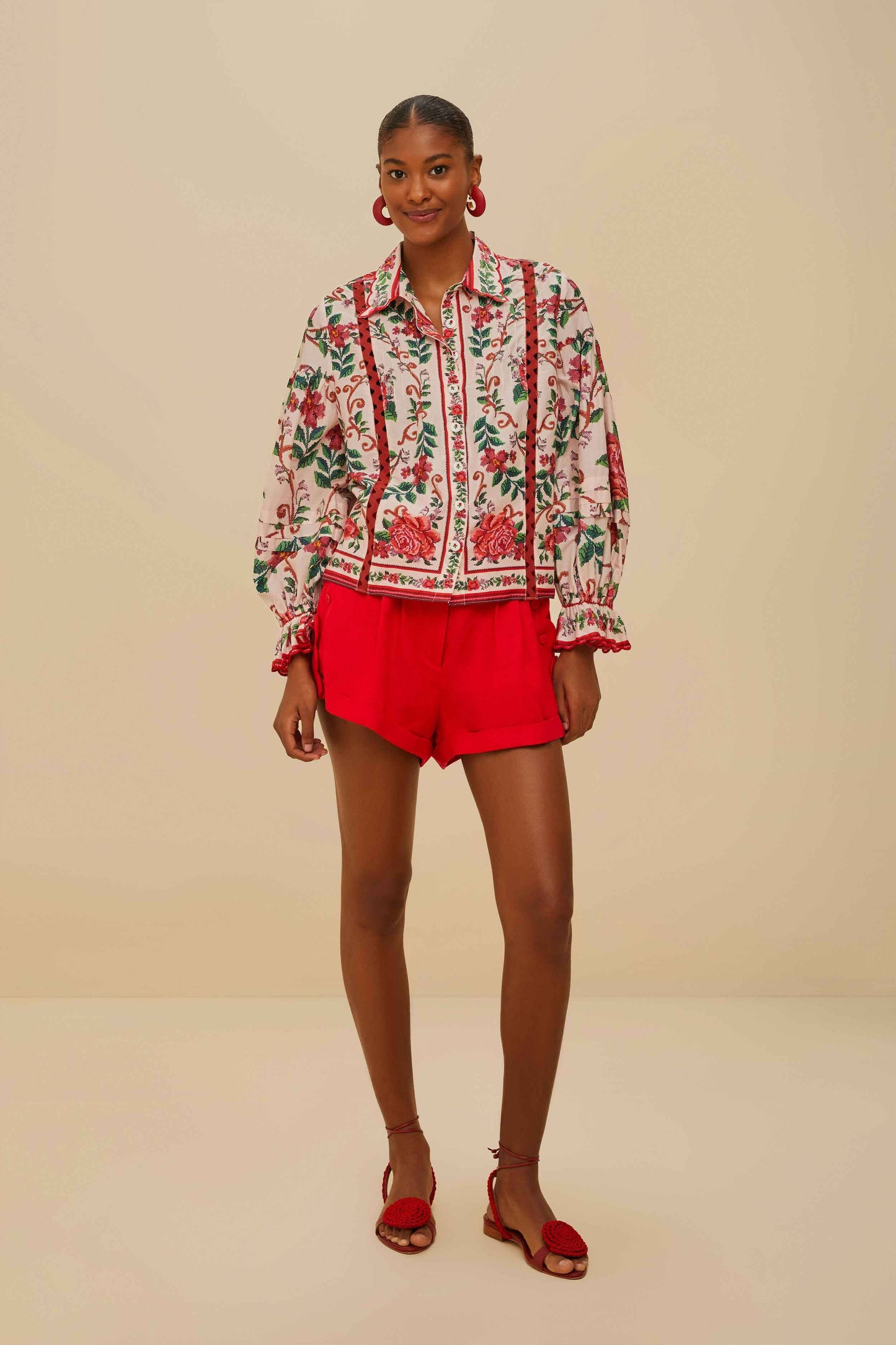  Red Wavy Pockets Euroflax™ Premium Linen Shorts