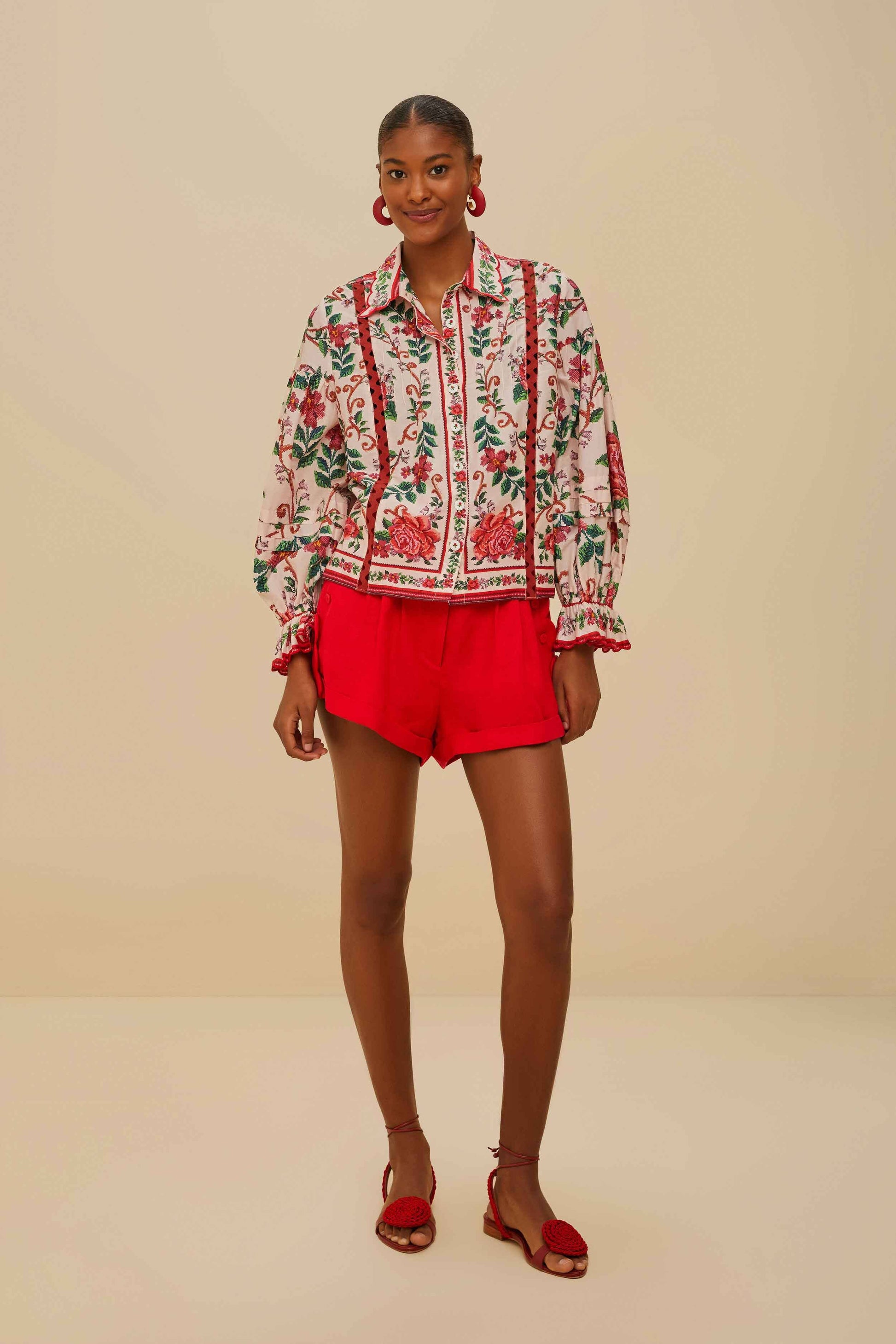  Red Wavy Pockets Euroflax™ Premium Linen Shorts