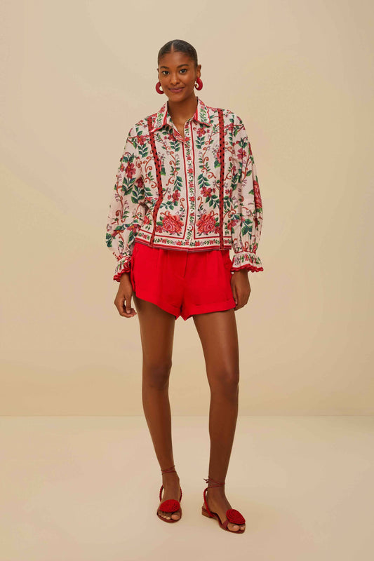  Red Wavy Pockets Euroflax™ Premium Linen Shorts