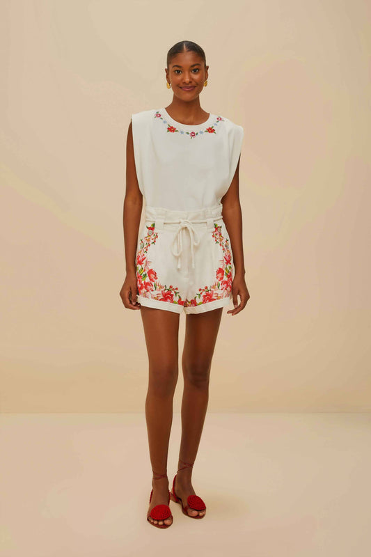  Off-White Flower Tapestry Embroidered Shorts