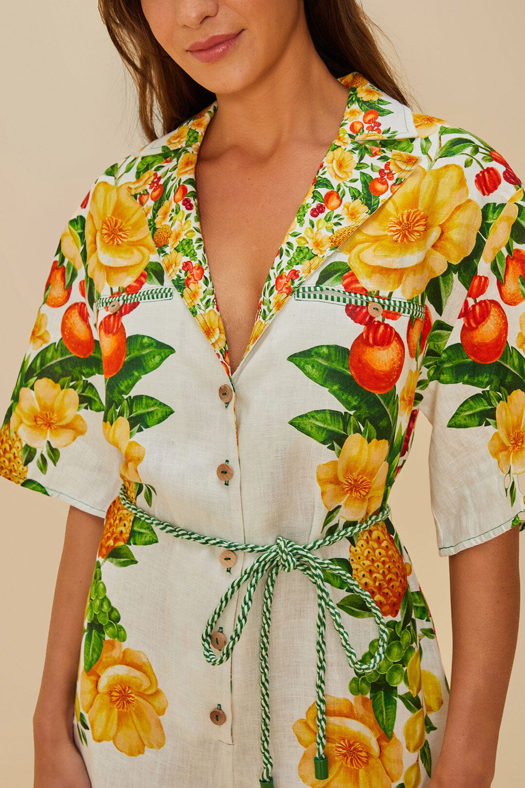  Off-White Picnic Flowers Euroflax™ Premium Linen Romper