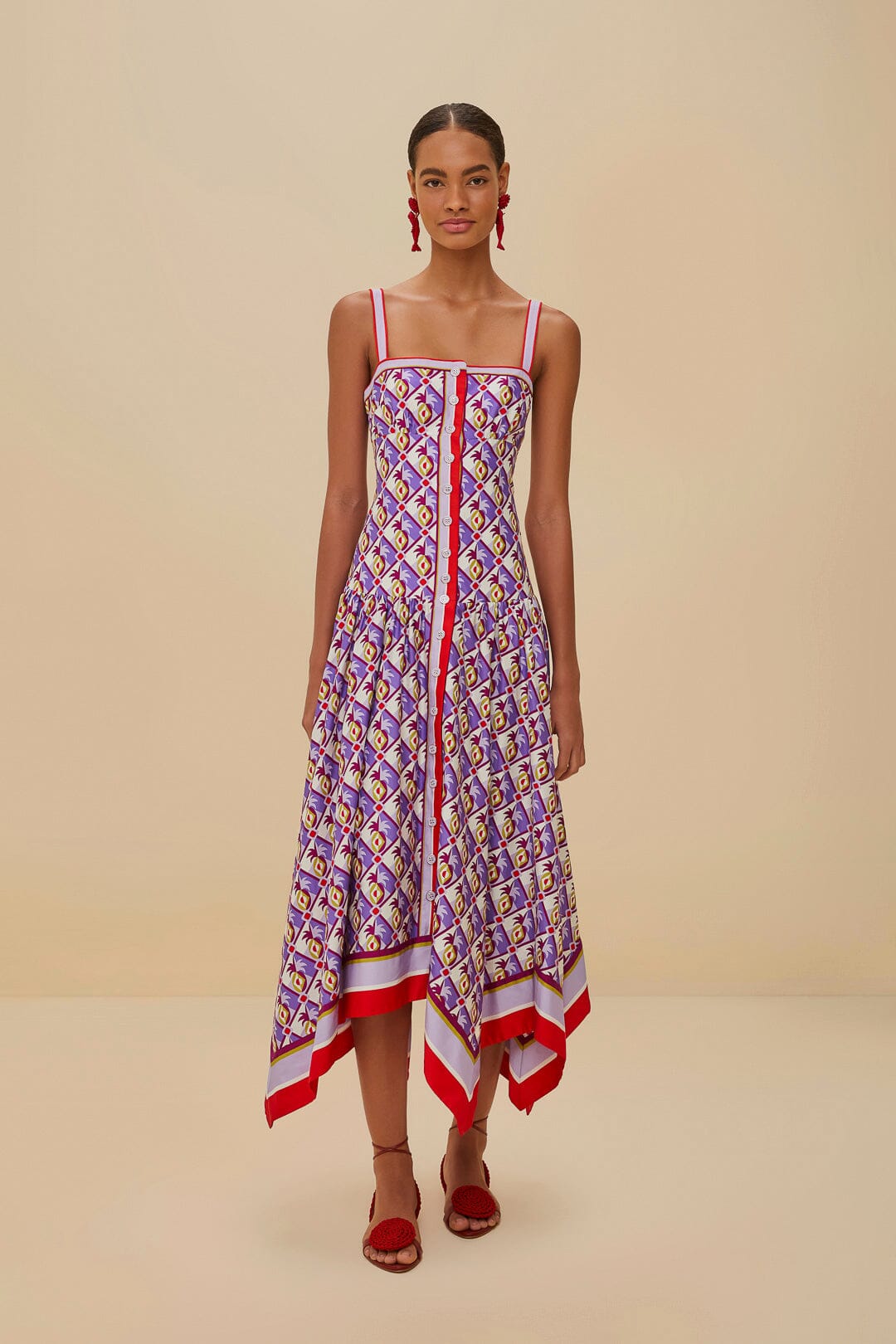  Multicolor Graphic Pineapple Scarf Organic Cotton Midi Dress