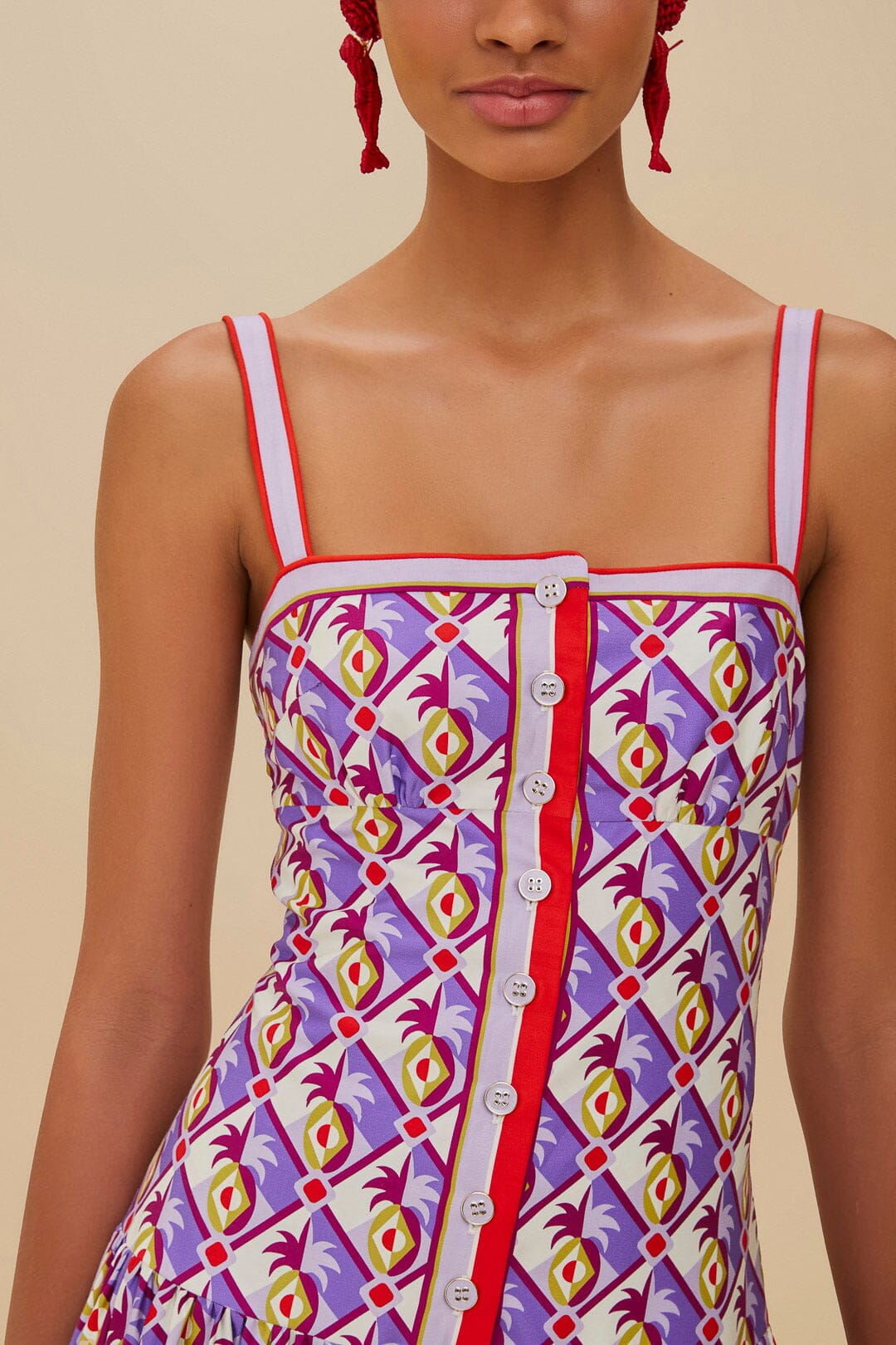  Multicolor Graphic Pineapple Scarf Organic Cotton Midi Dress
