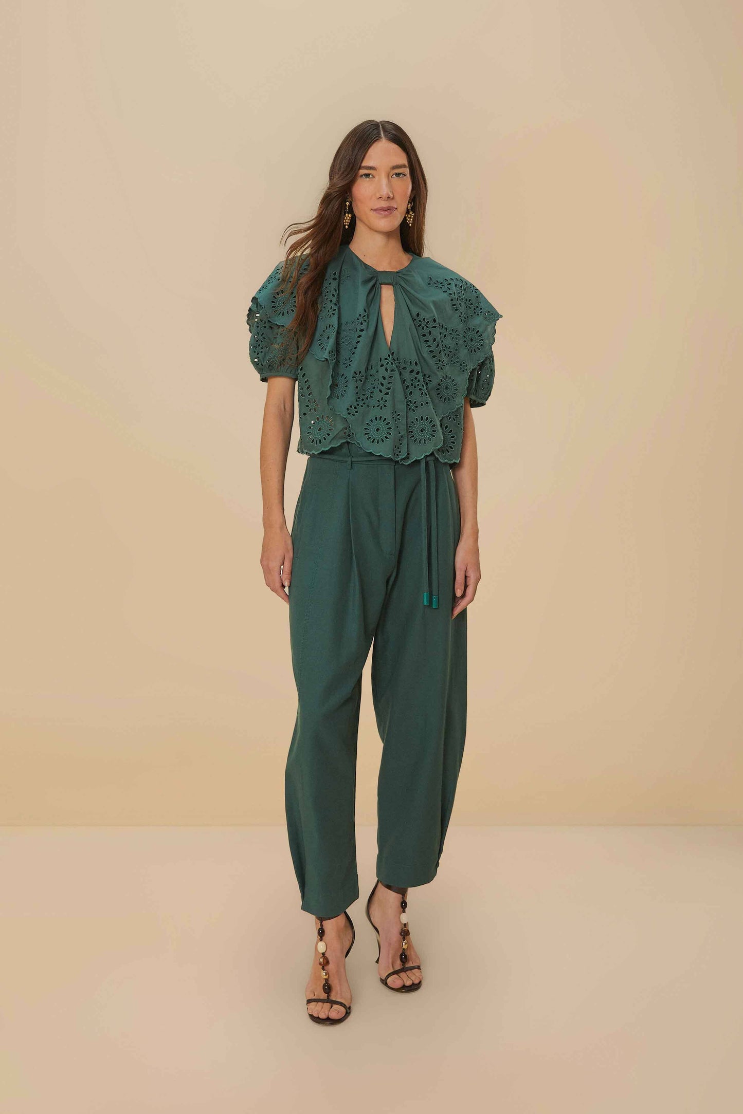  Dark Green Topstitched Clochard Pants