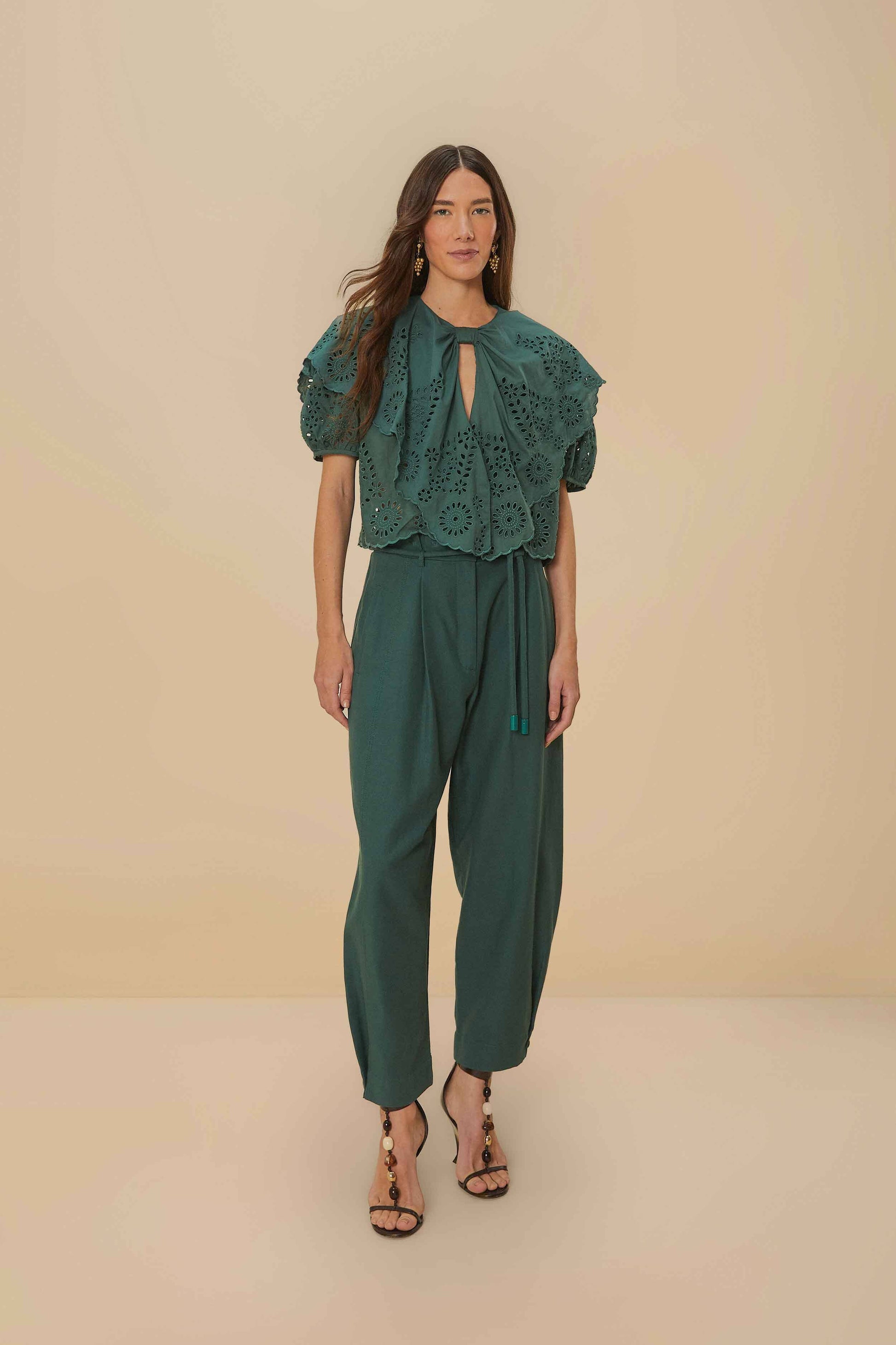  Dark Green Topstitched Clochard Pants