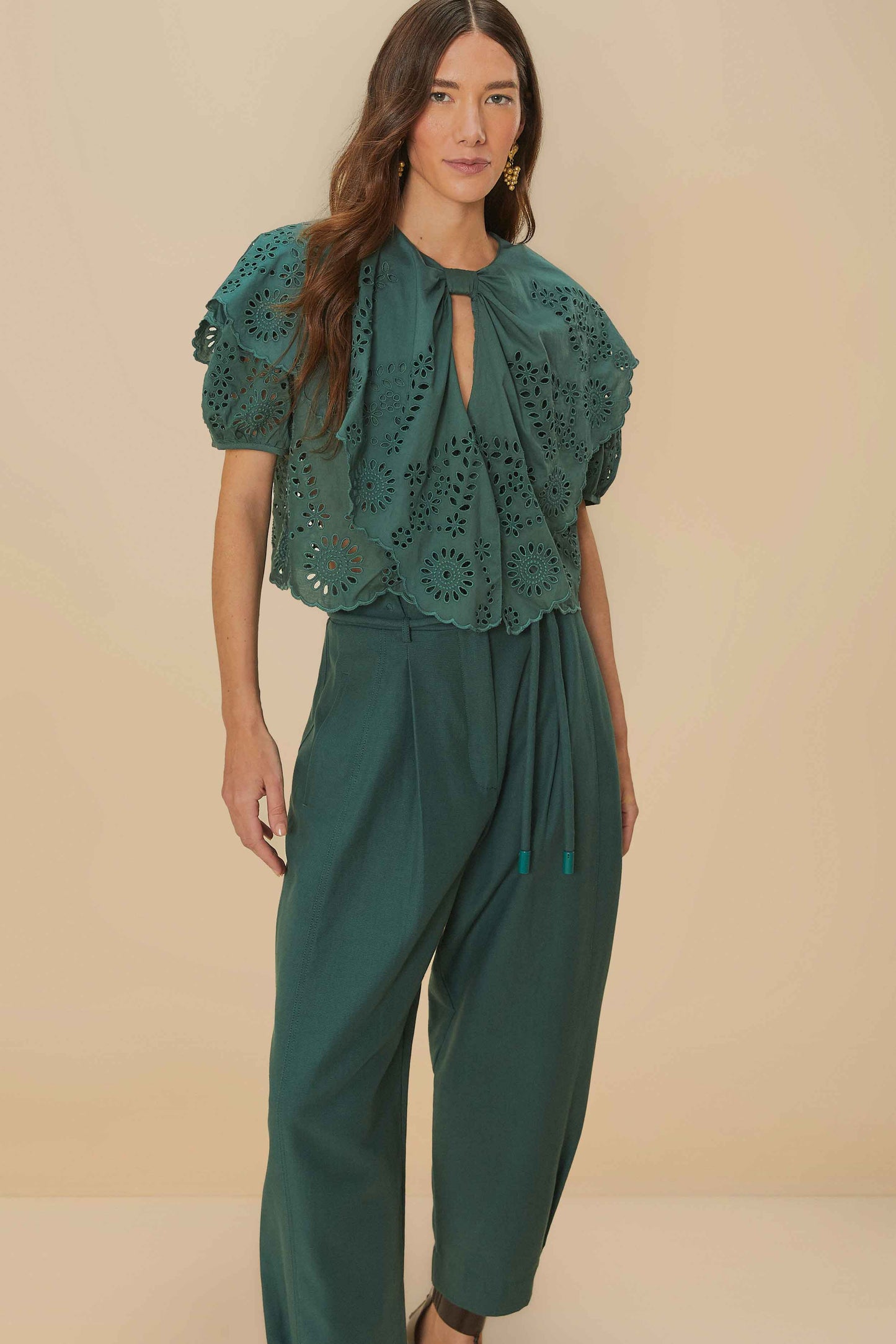  Dark Green Topstitched Clochard Pants