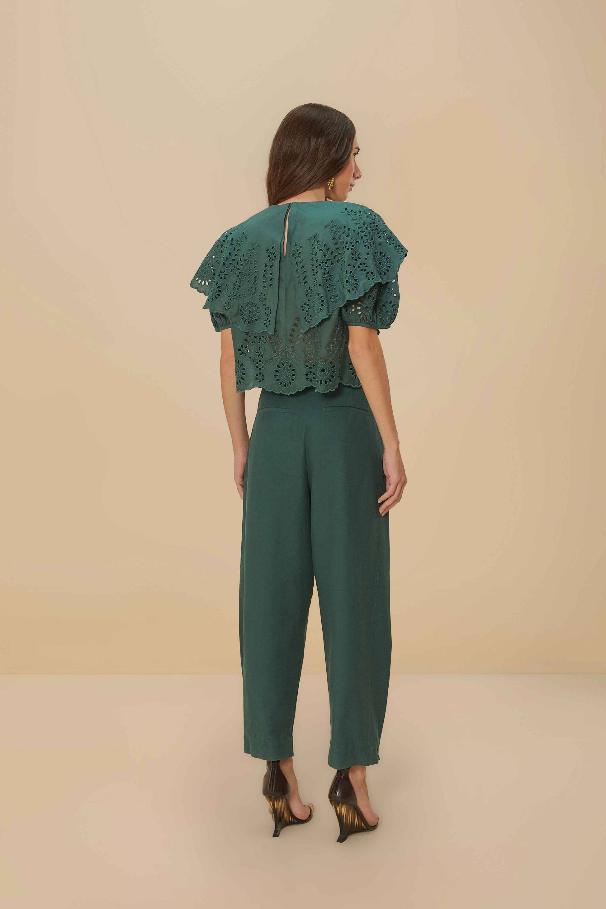  Dark Green Topstitched Clochard Pants