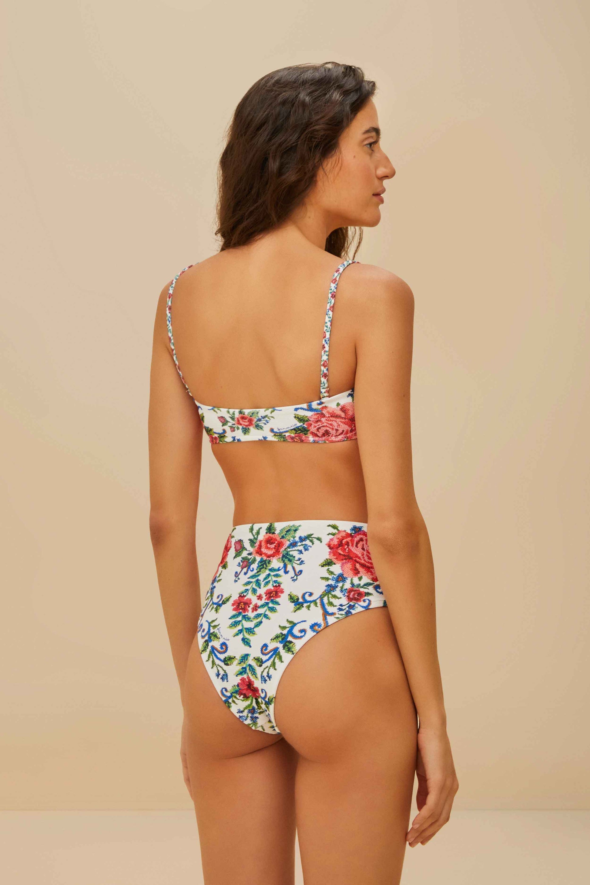  Off-White Flower Tapestry Bikini Top