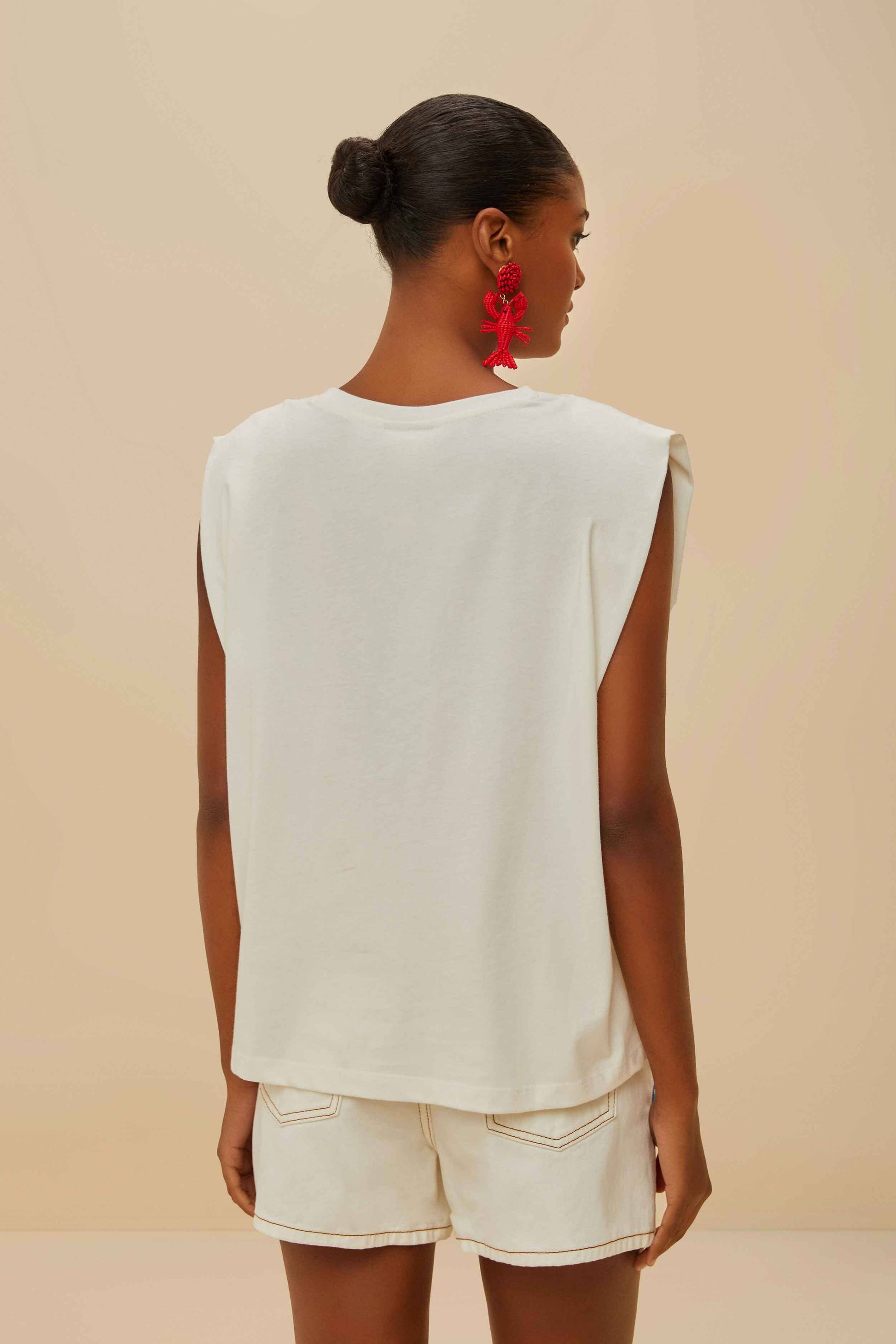  Off-White Cross Stitch Flowers Organic Cotton T-Shirt