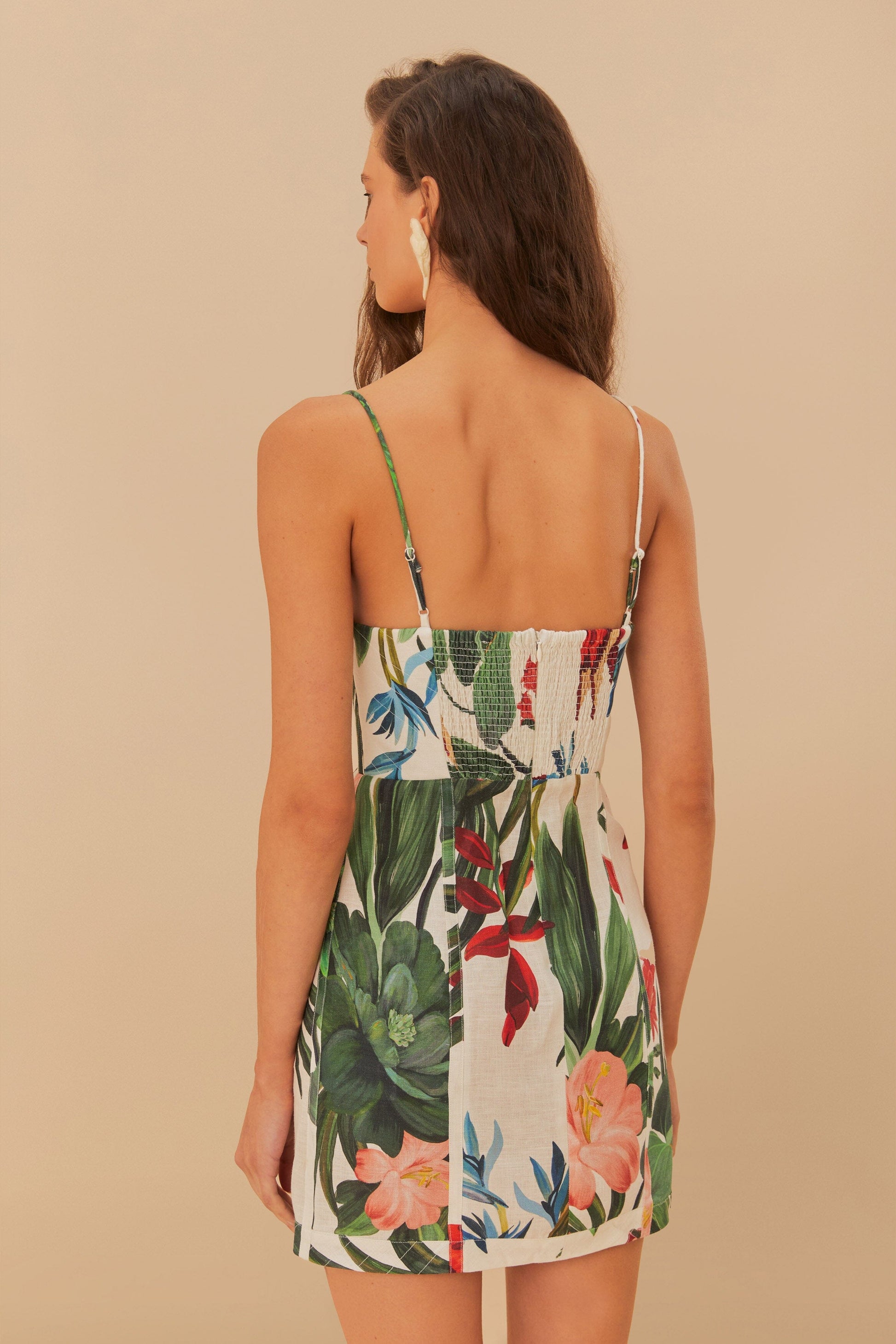  Midnight Macaw Fiesta Off-White Sleeveless Flower Mini Dress