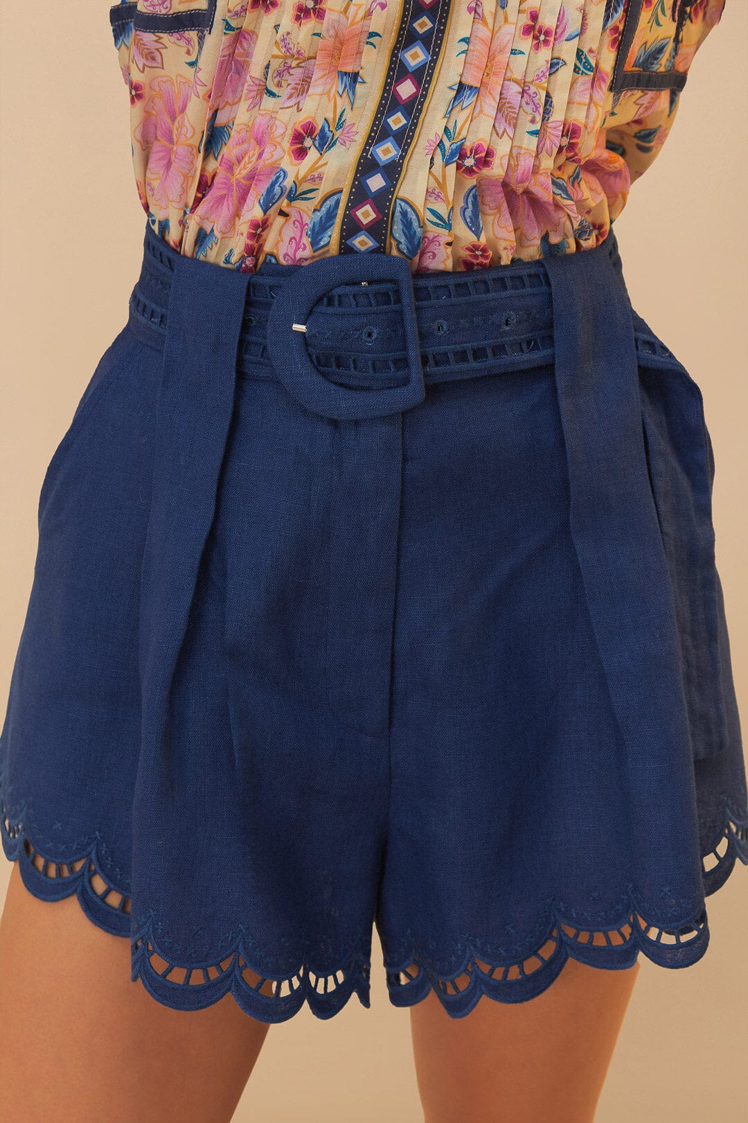  Navy Blue Richelieu Belted Euroflax™ Premium Linen Shorts