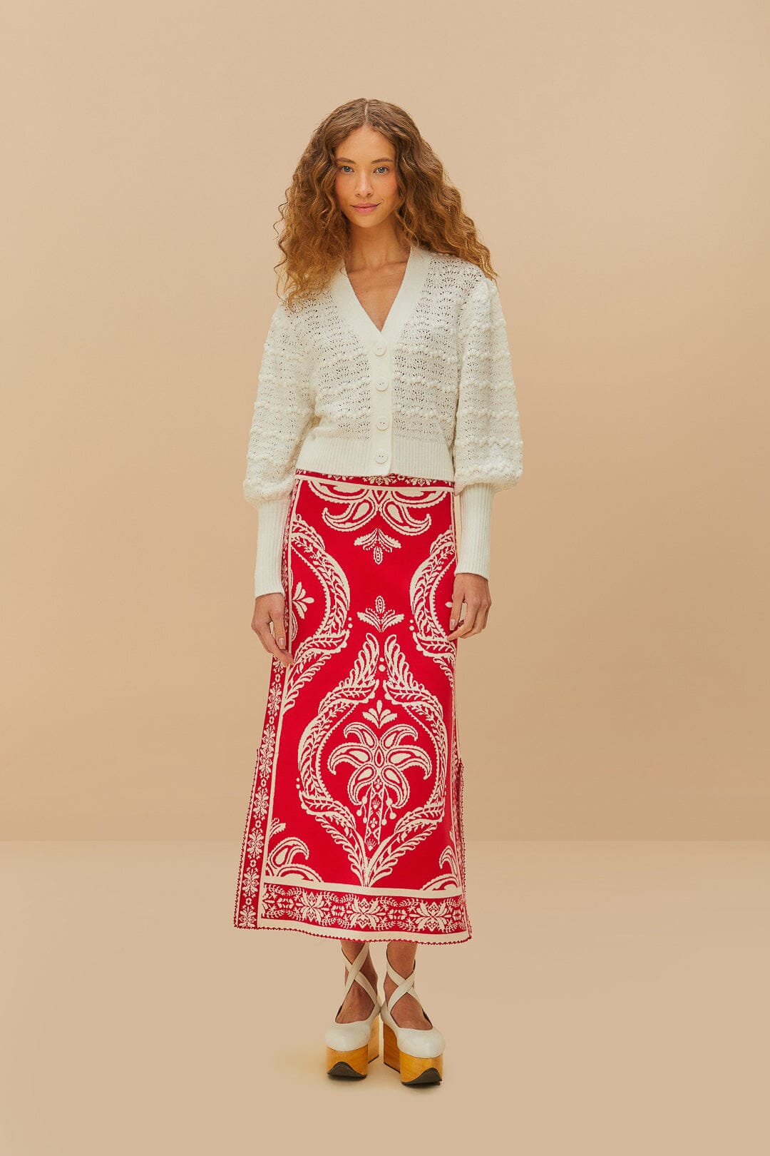  White Lace Stitch Knit Crop Cardigan