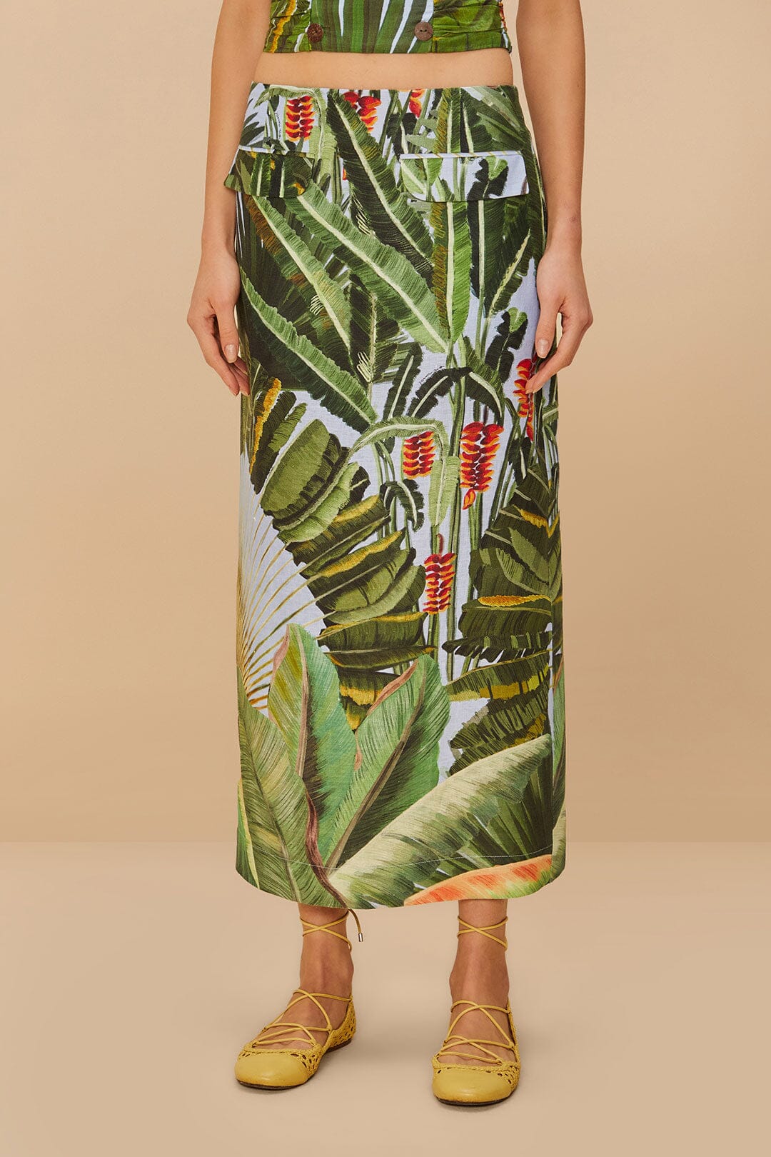  Blue Amazonia Forest Euroflax™ Premium Linen Maxi Skirt