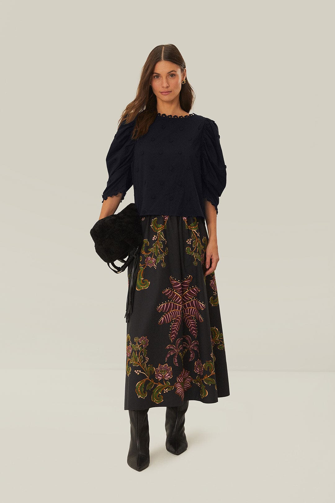  Black 3D Flowers Blouse