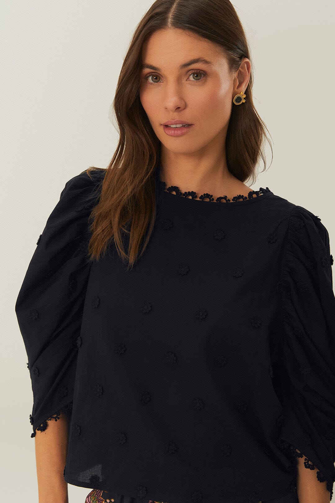  Black 3D Flowers Blouse