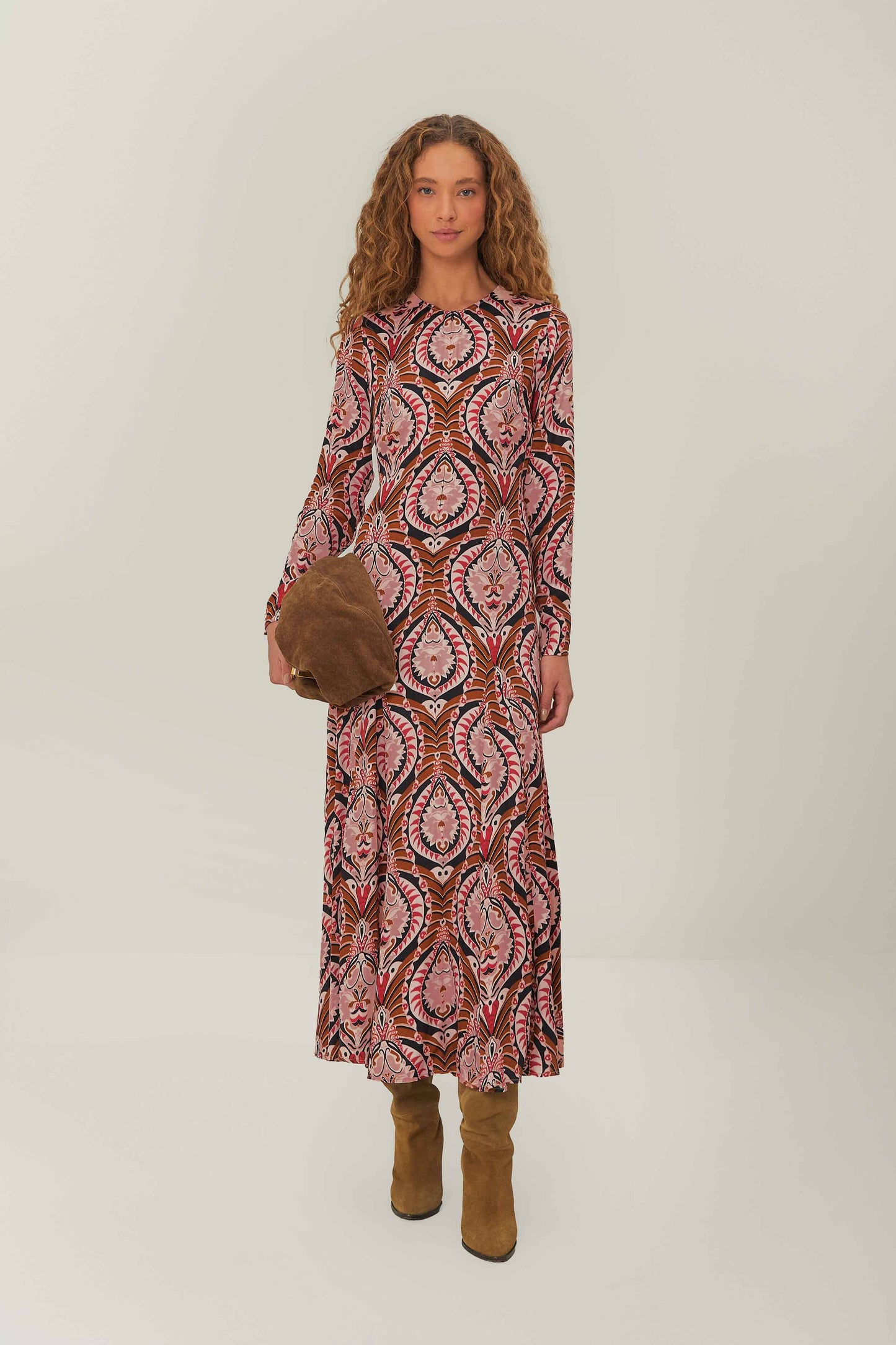  Brown Pineapple Jewelry Midi Dress