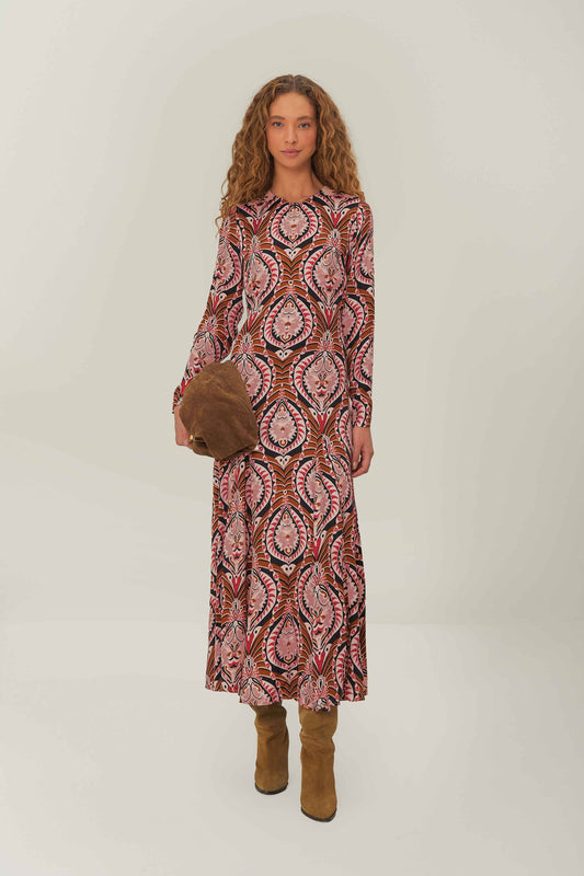  Brown Pineapple Jewelry Midi Dress