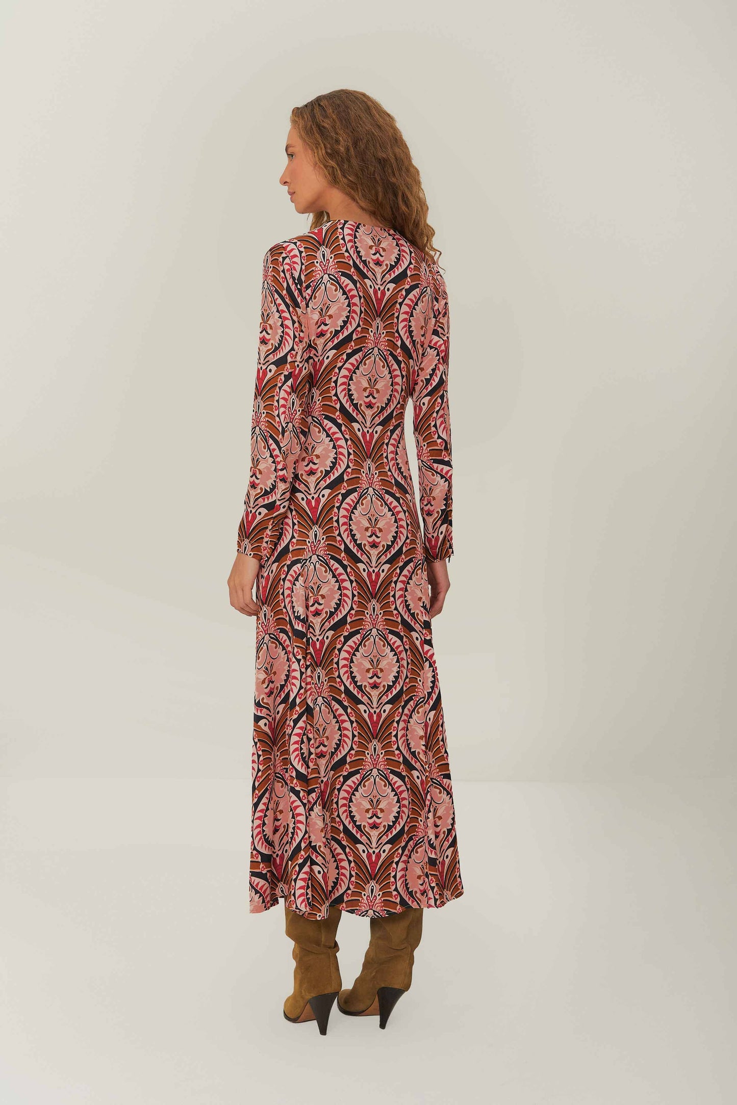  Brown Pineapple Jewelry Midi Dress