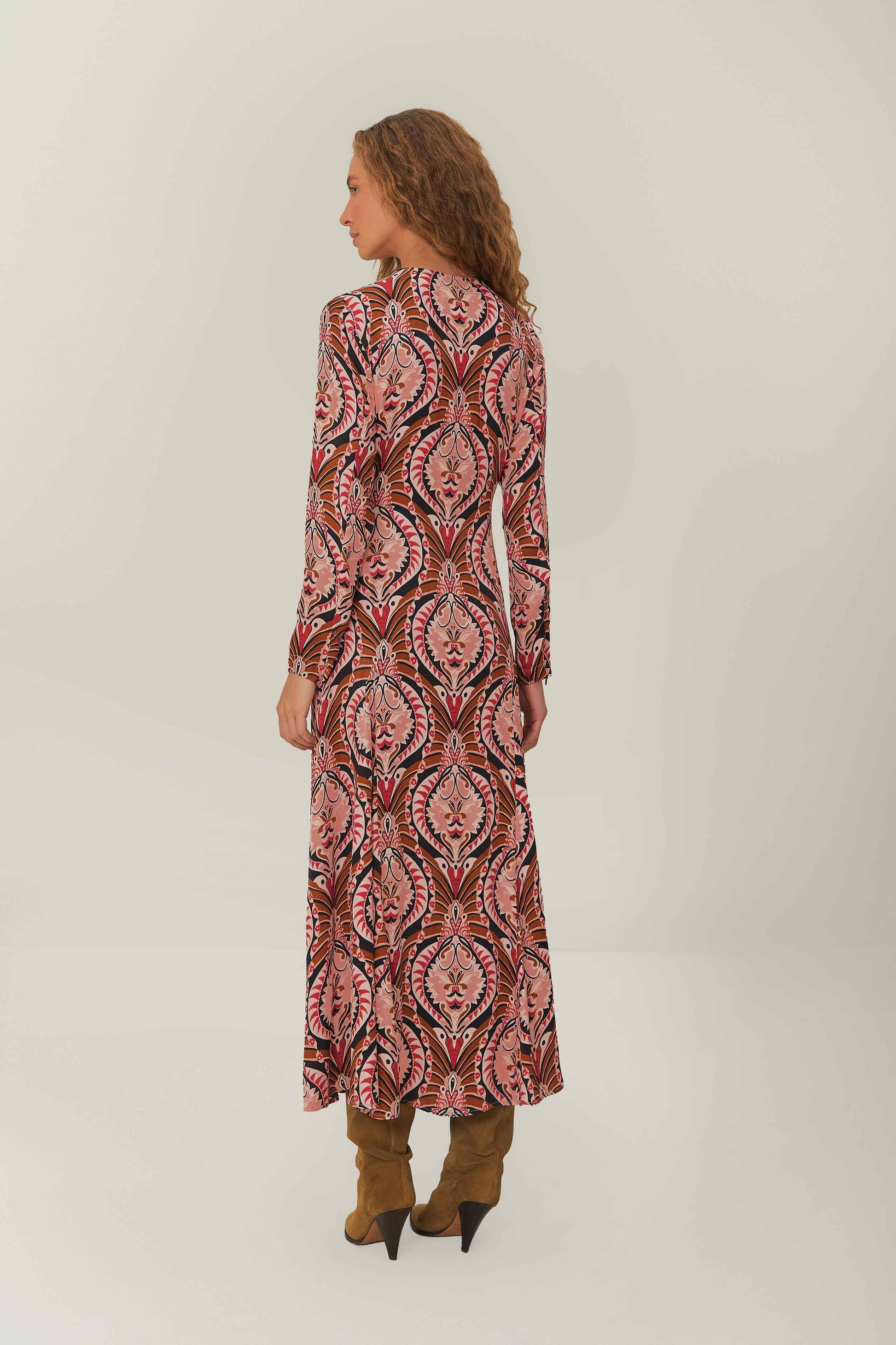  Brown Pineapple Jewelry Midi Dress