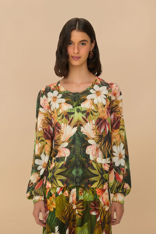  Multicolor Botanical Forest Knit Cardigan
