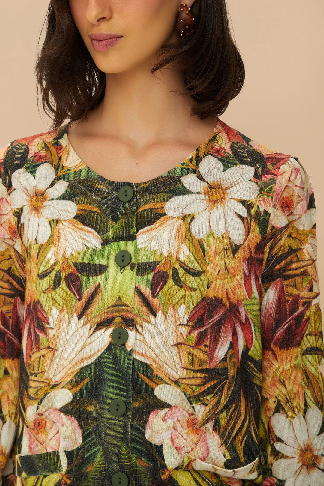  Multicolor Botanical Forest Knit Cardigan