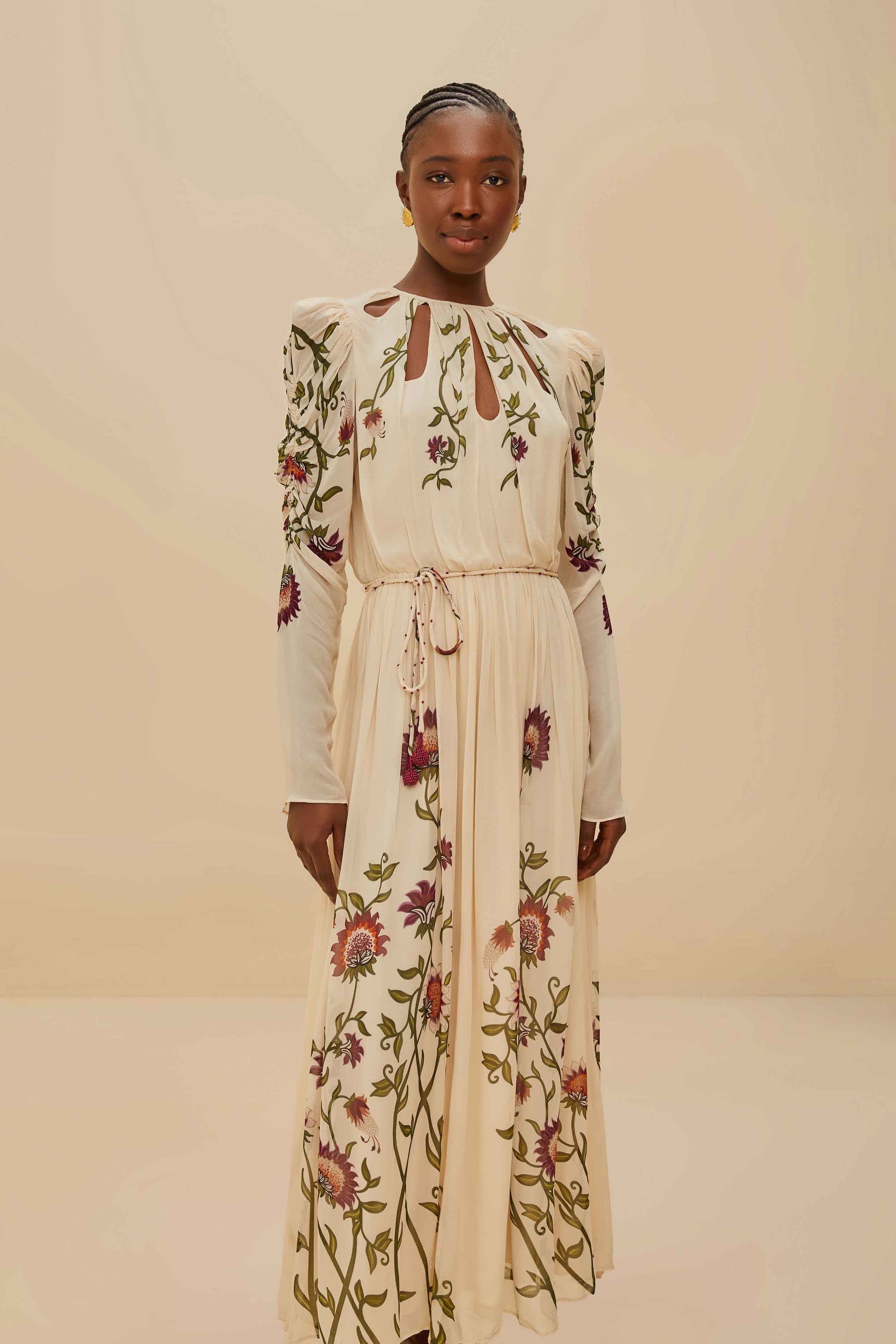  Multicolor Romantic Nature Long Sleeve Maxi Dress