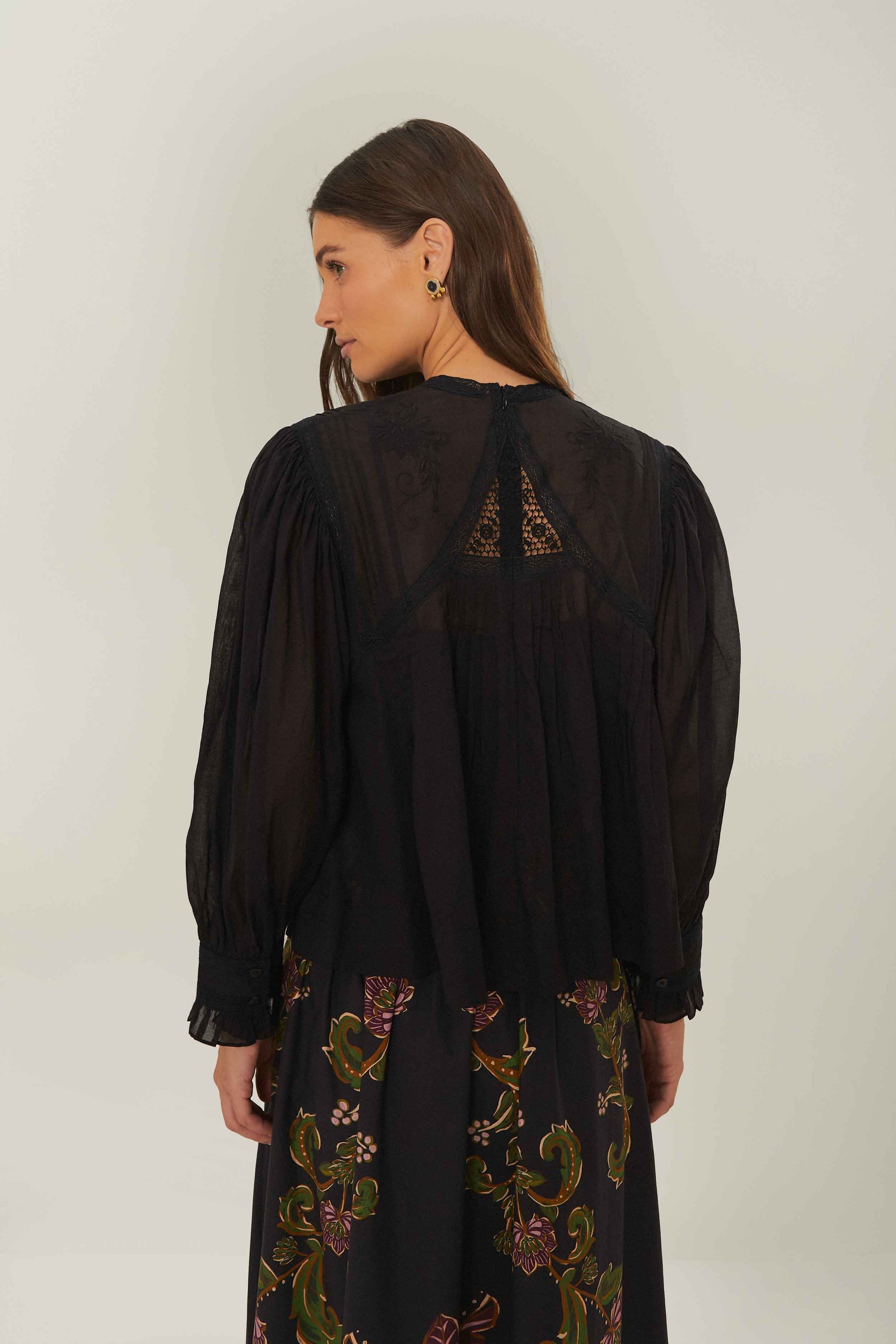  Black Short Sleeve Collar Blouse