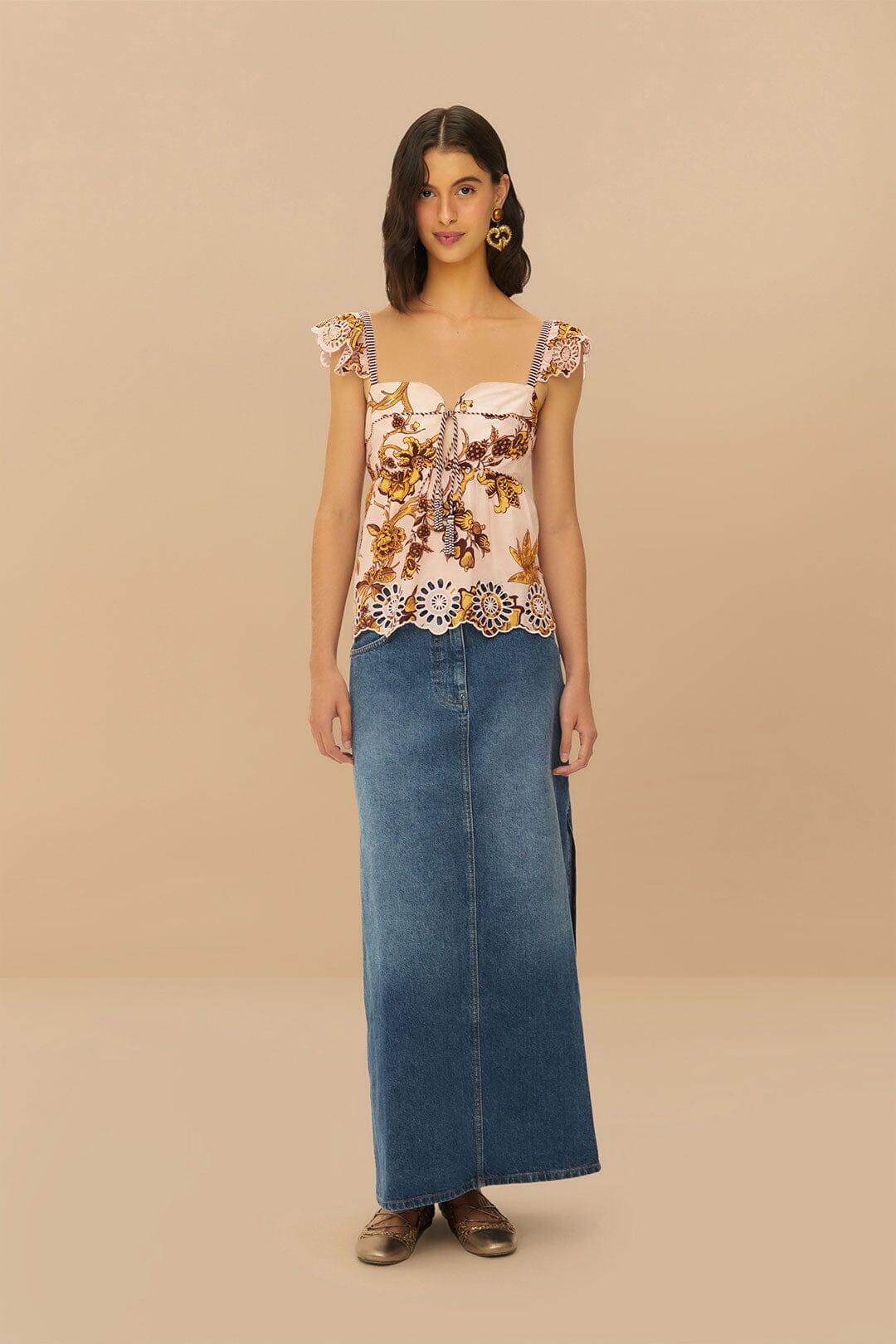  Denim Side Slit Maxi Skirt