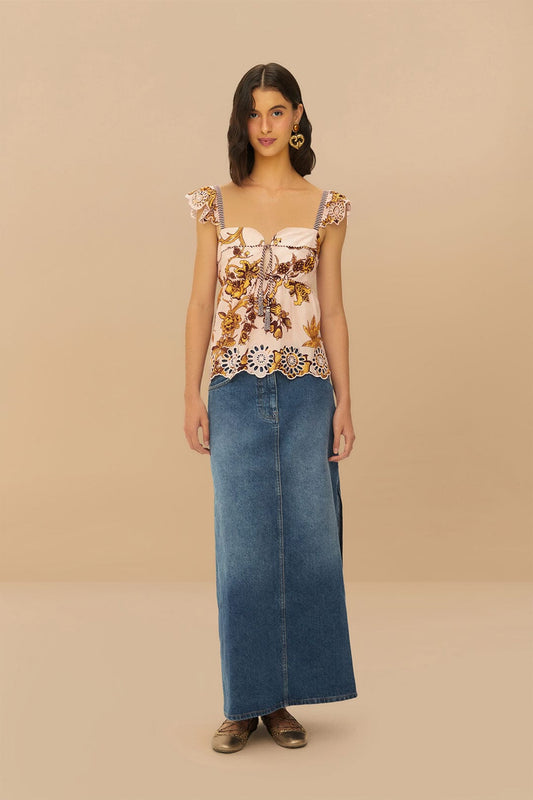  Denim Side Slit Maxi Skirt