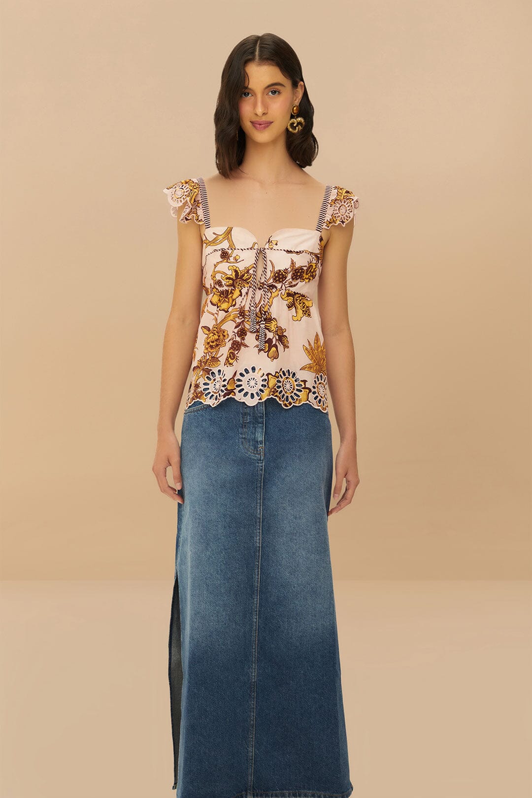  Denim Side Slit Maxi Skirt