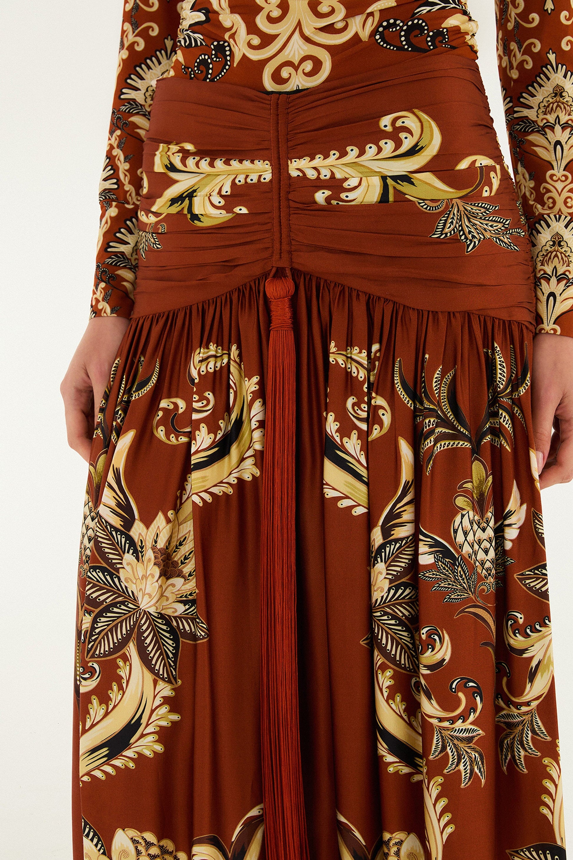 Farm Rio Orange Arabesque Paradise Flower Fringe Lenzing™ Ecovero™ Viscose Midi Skirt