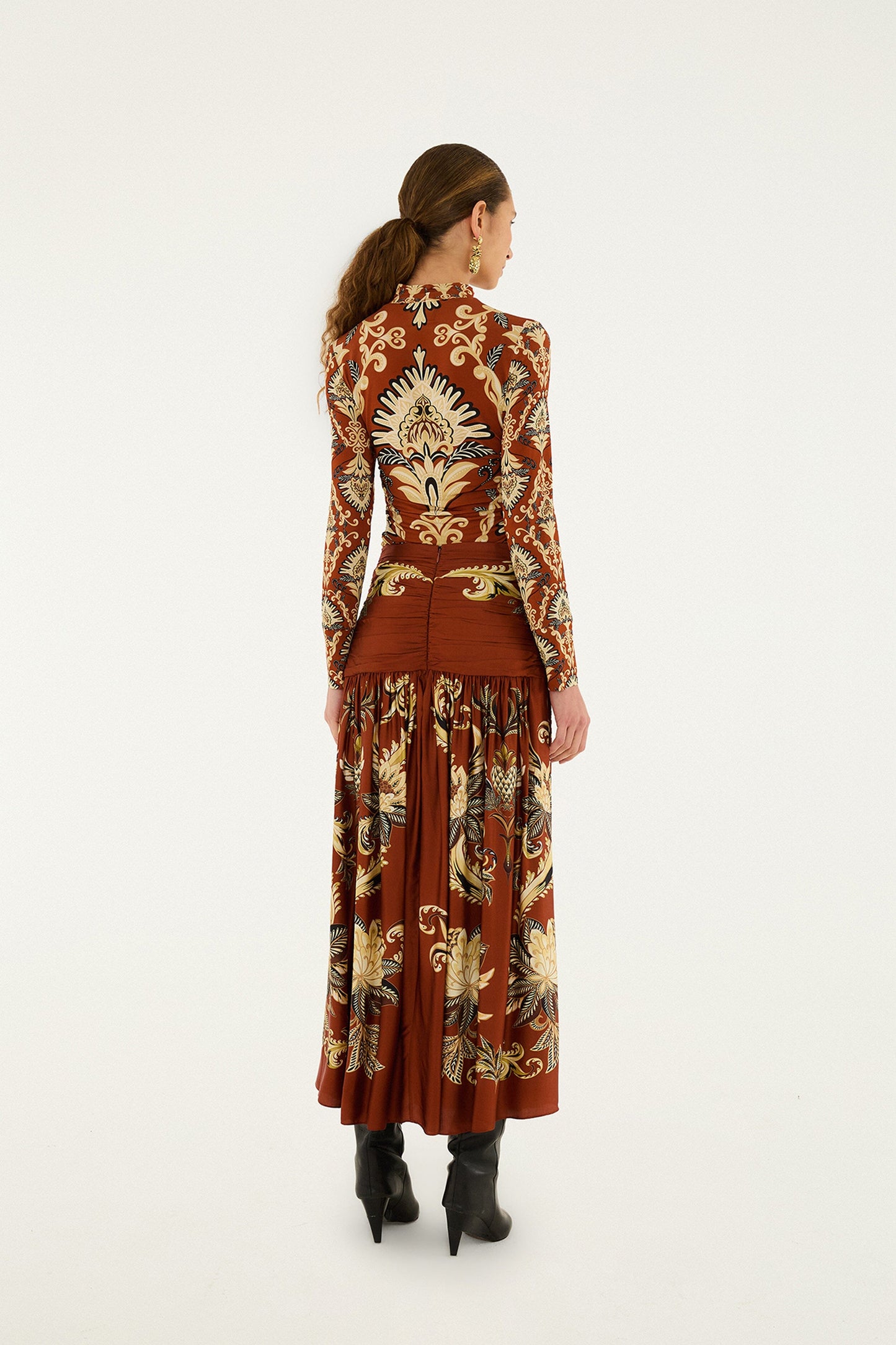 Farm Rio Orange Arabesque Paradise Flower Fringe Lenzing™ Ecovero™ Viscose Midi Skirt