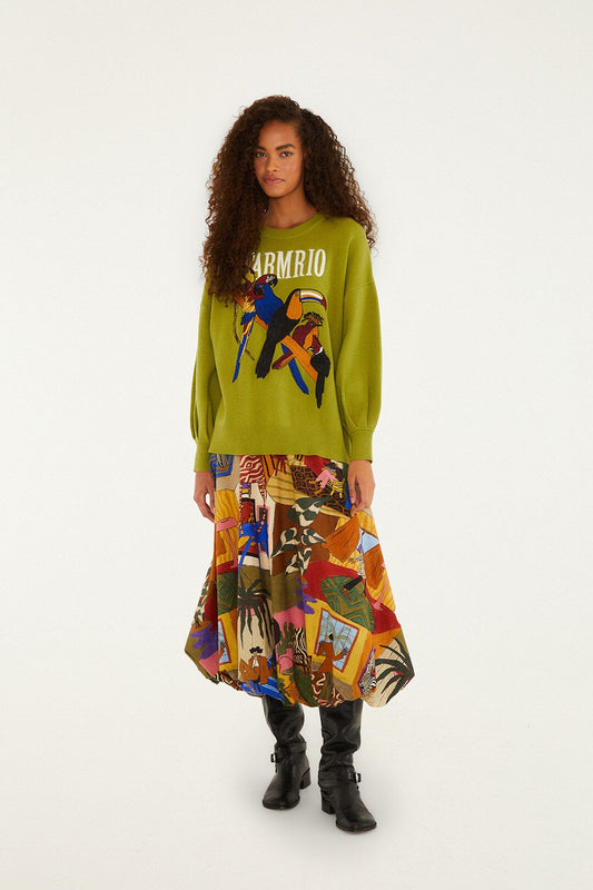 Farm Rio Multicolor Tropical Balloon Organic Cotton Midi Skirt