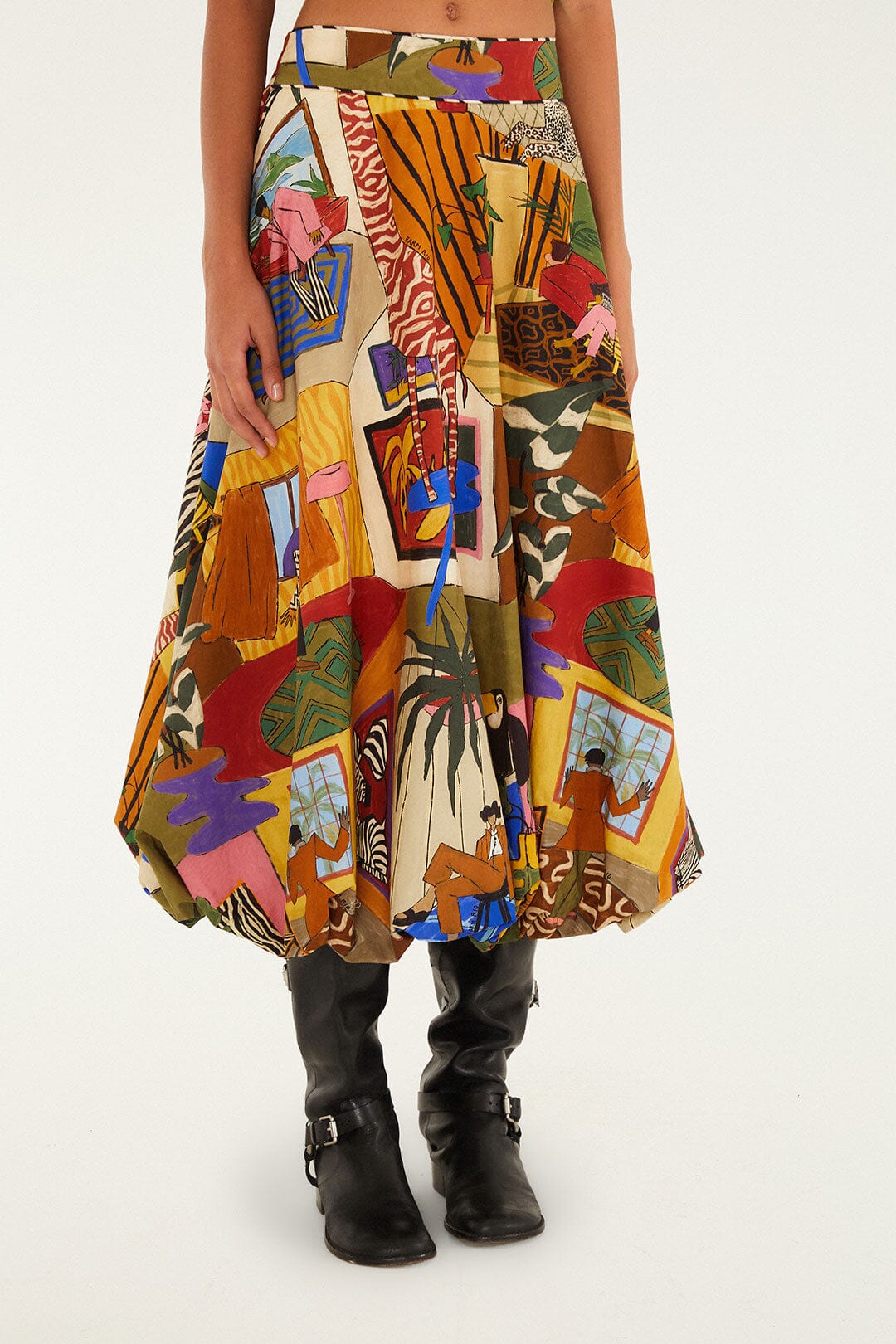 Farm Rio Multicolor Tropical Balloon Organic Cotton Midi Skirt