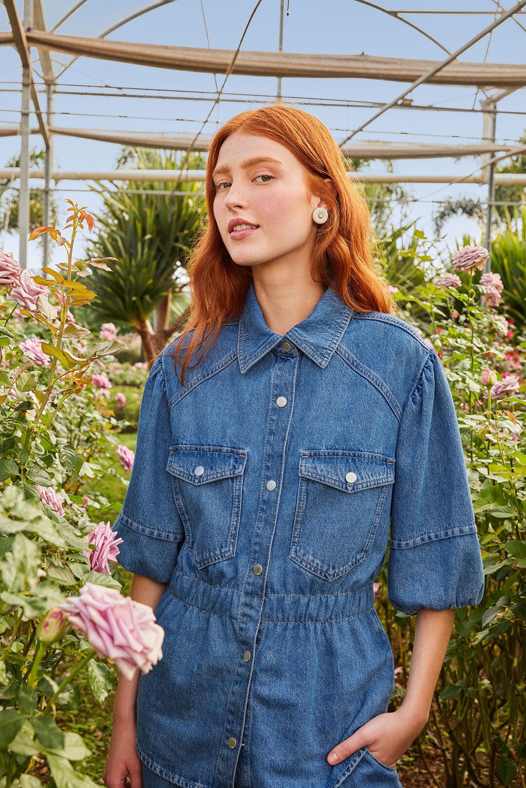  Denim Puff Sleeve Shirt