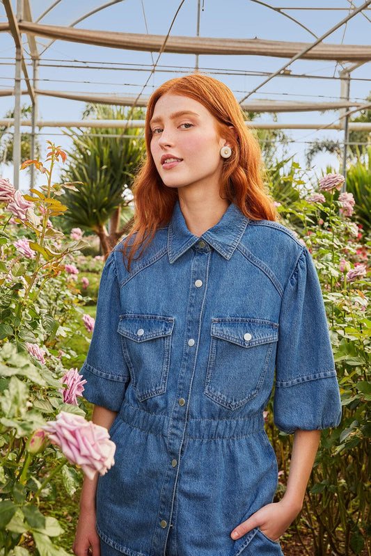 Denim Puff Sleeve Shirt