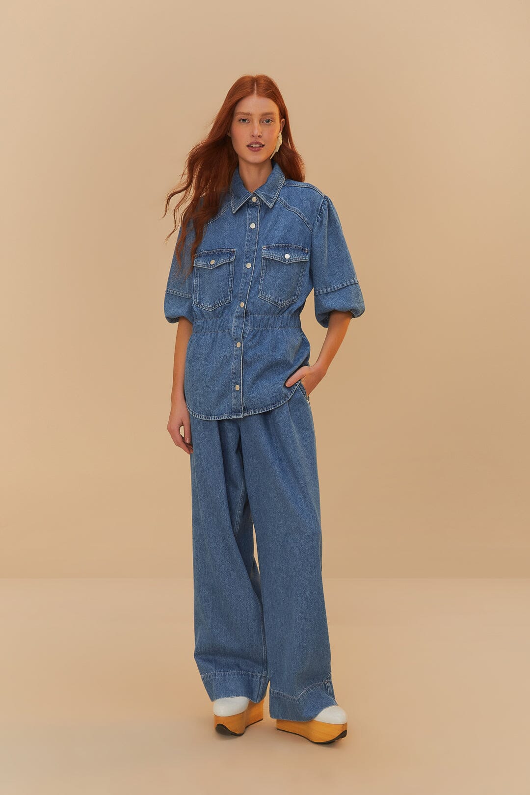  Denim Puff Sleeve Shirt