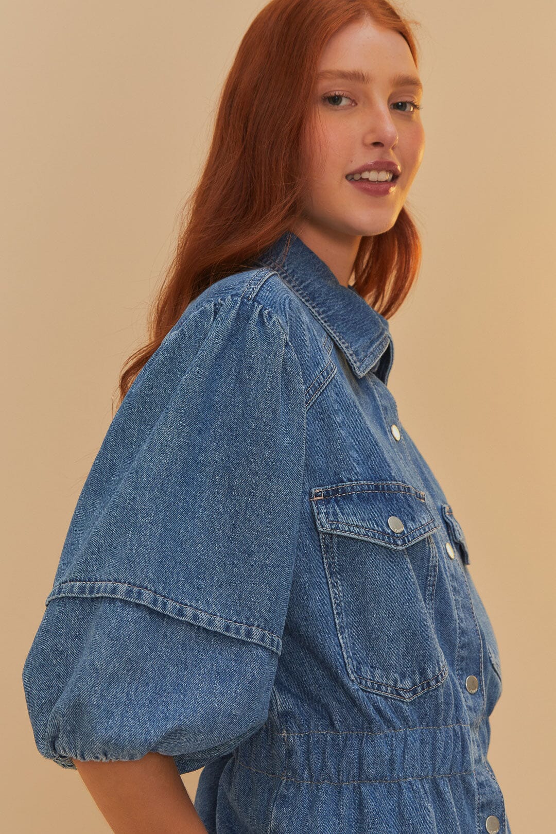  Denim Puff Sleeve Shirt