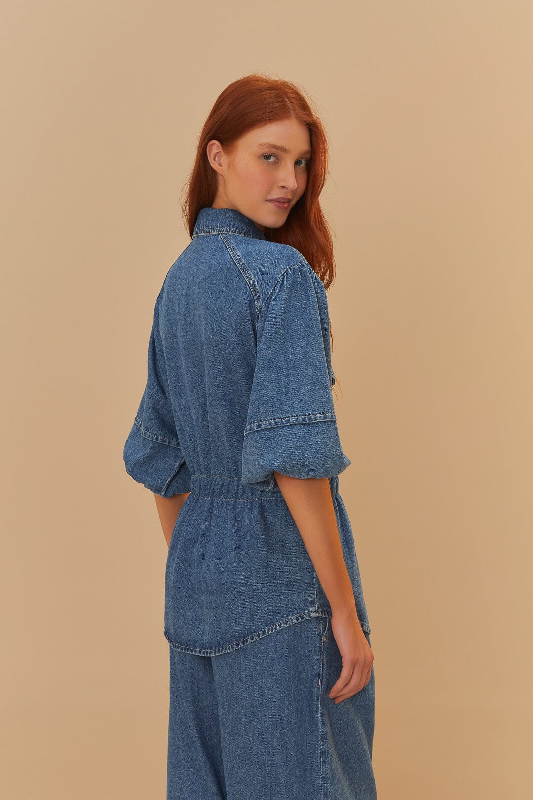  Denim Puff Sleeve Shirt