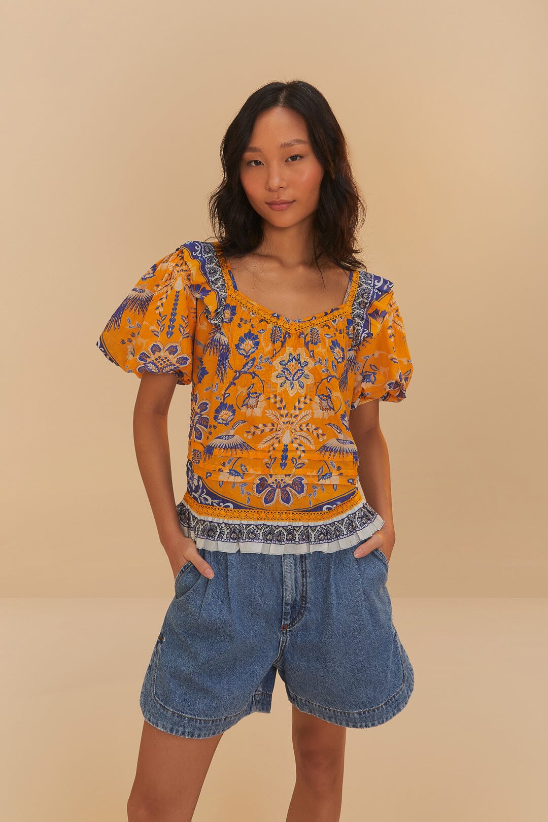  Denim Pleated Shorts