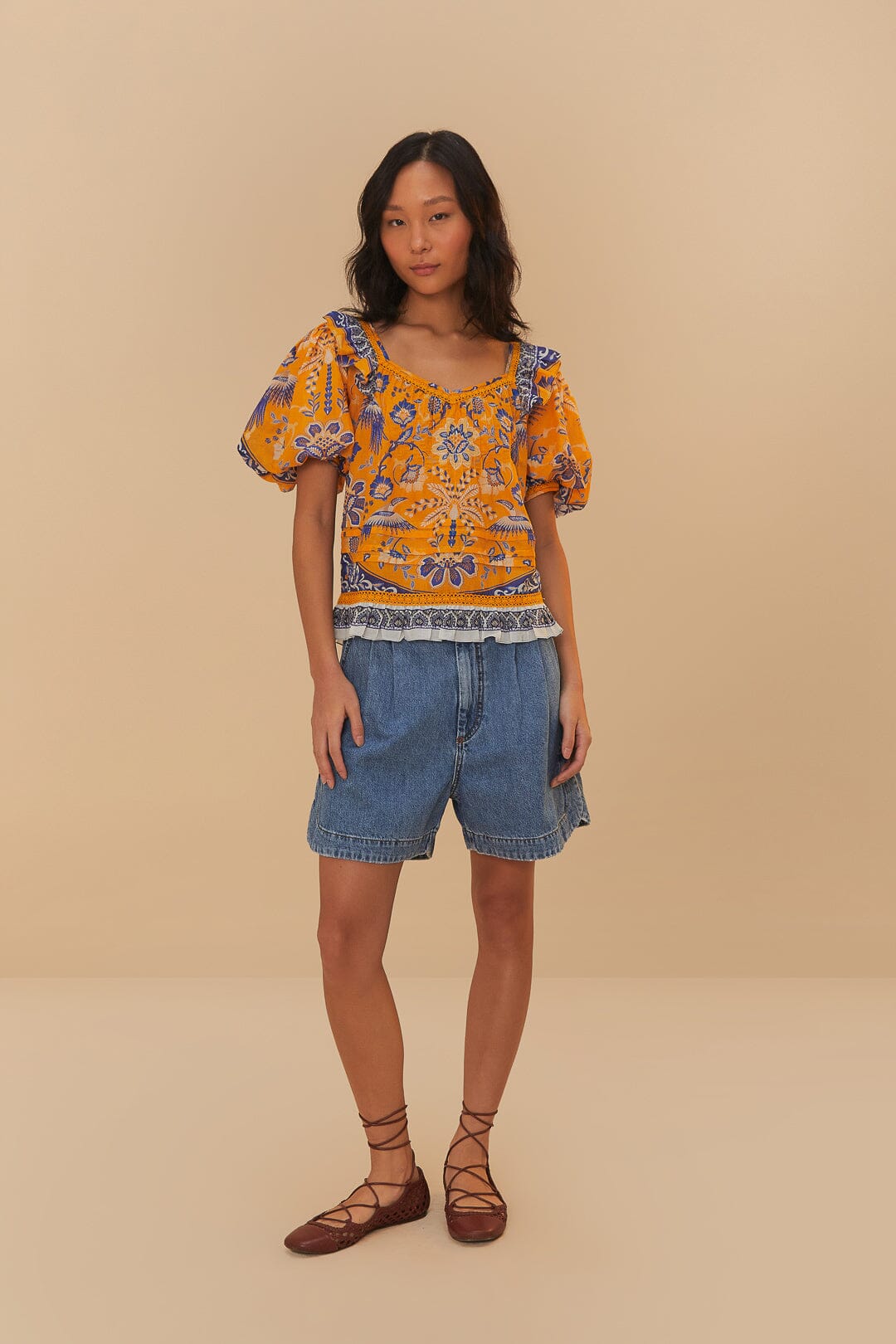  Denim Pleated Shorts
