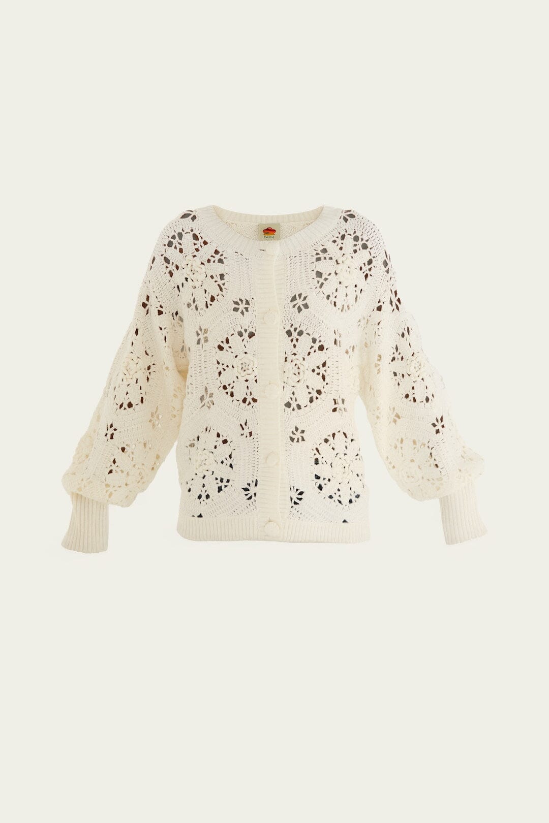 Farm Rio Off-White Crochet 3d Flower Knit Cardigan