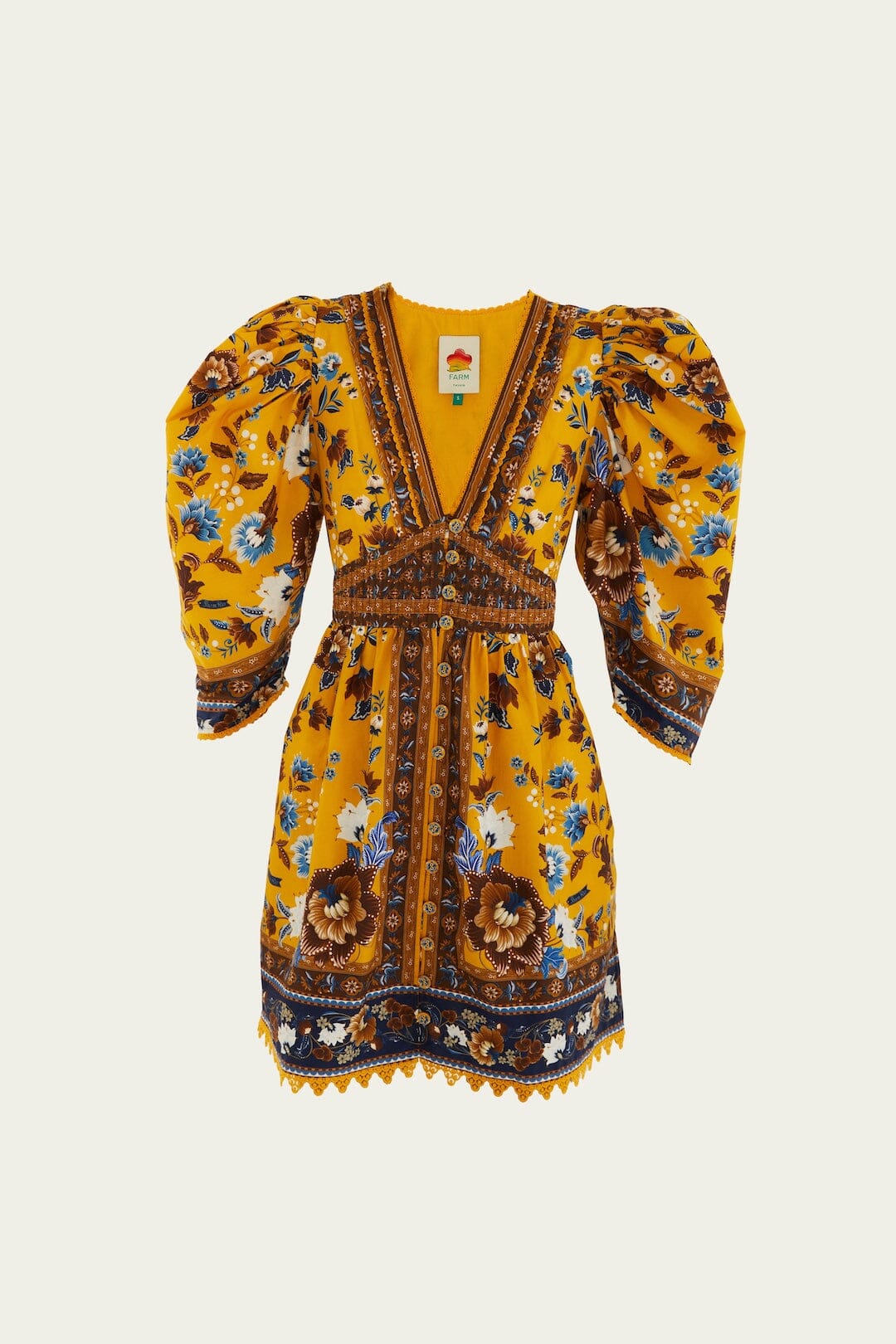 Farm Rio Yellow Flowering Garden Tree Mini Dress