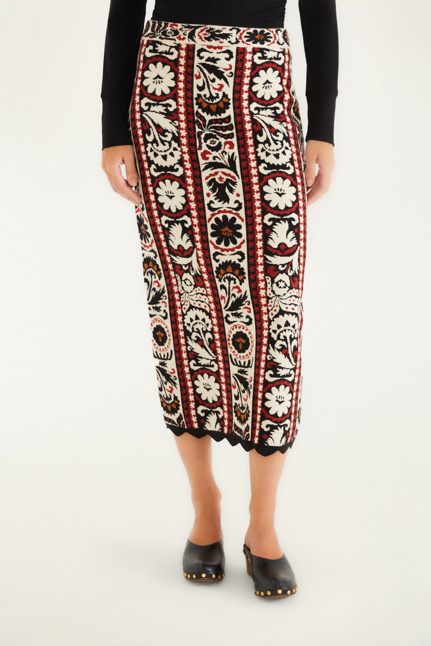 Farm Rio Stripes Winter Tapestry Knit Skirt