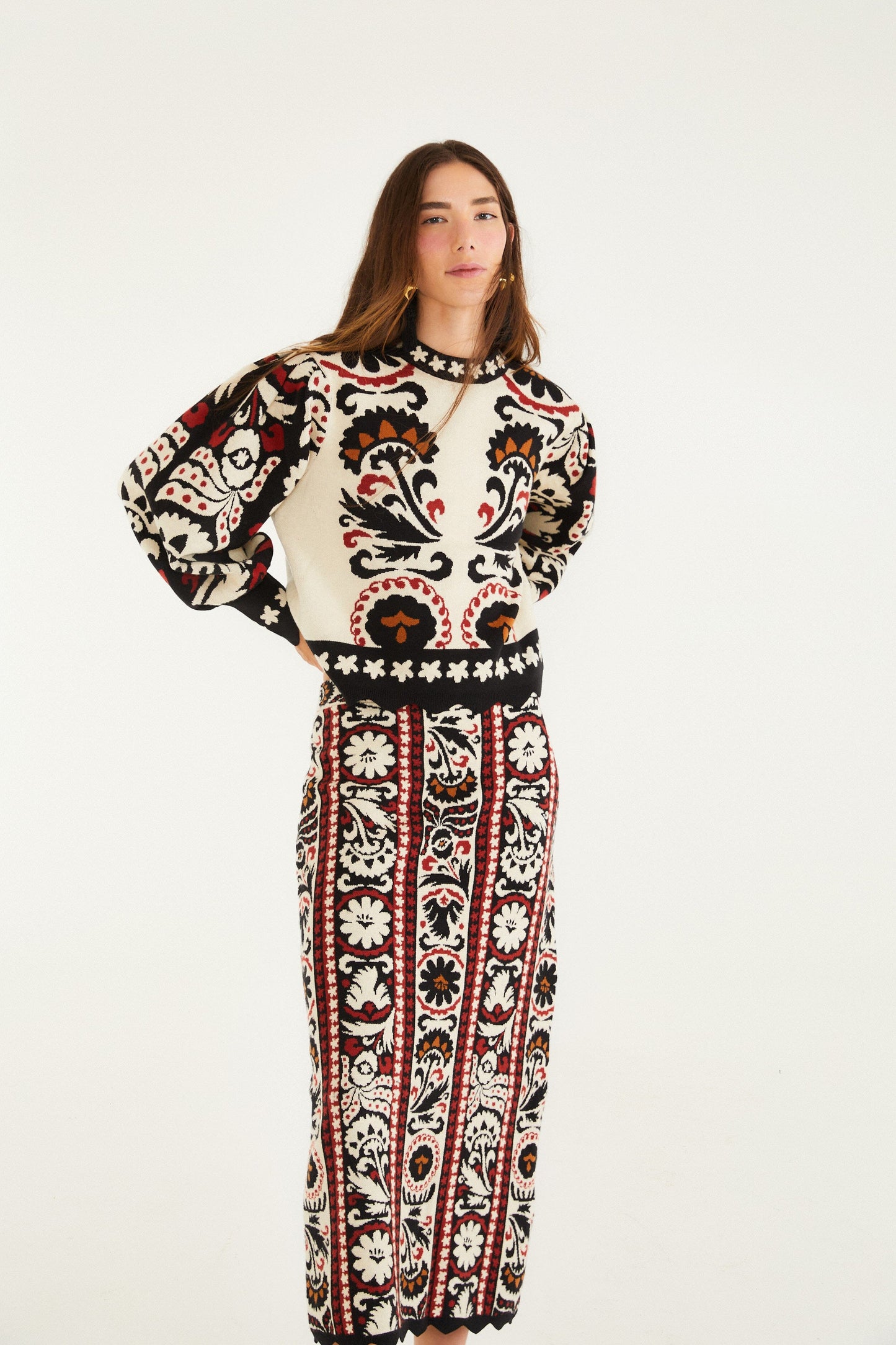 Farm Rio Stripes Winter Tapestry Knit Skirt